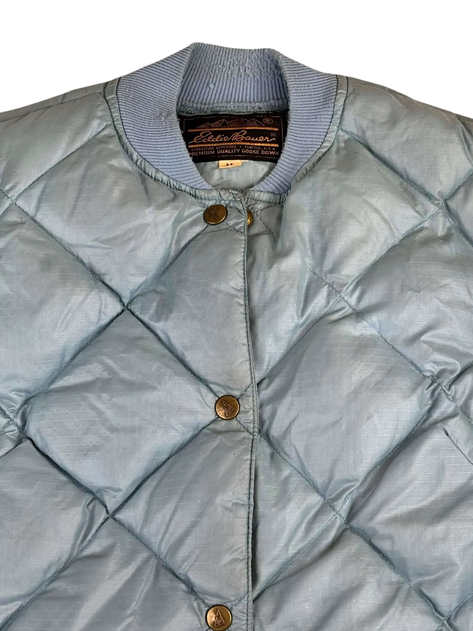80s Eddie Bauer Pale Blue Quilted Puffer Jacket M