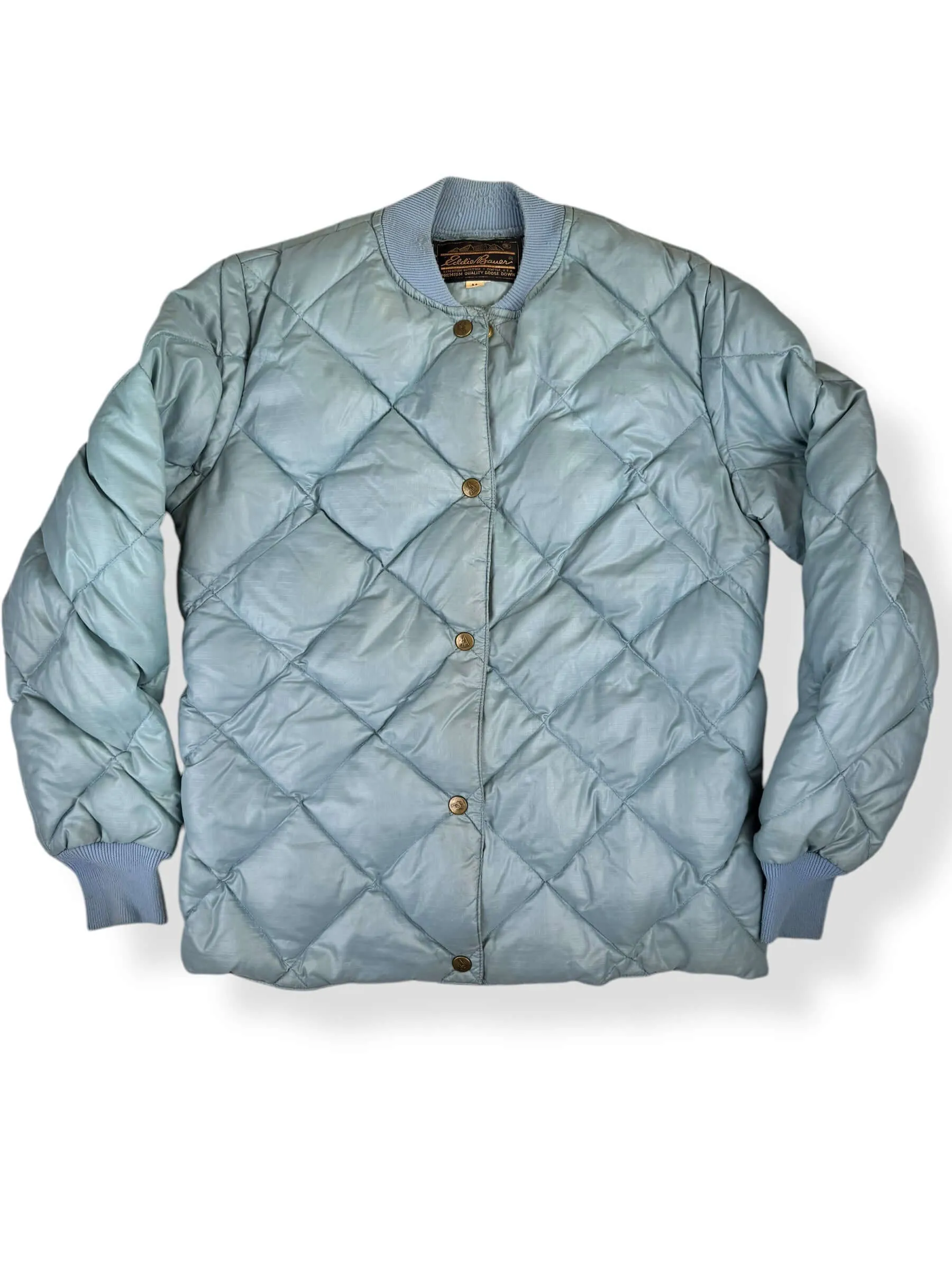 80s Eddie Bauer Pale Blue Quilted Puffer Jacket M