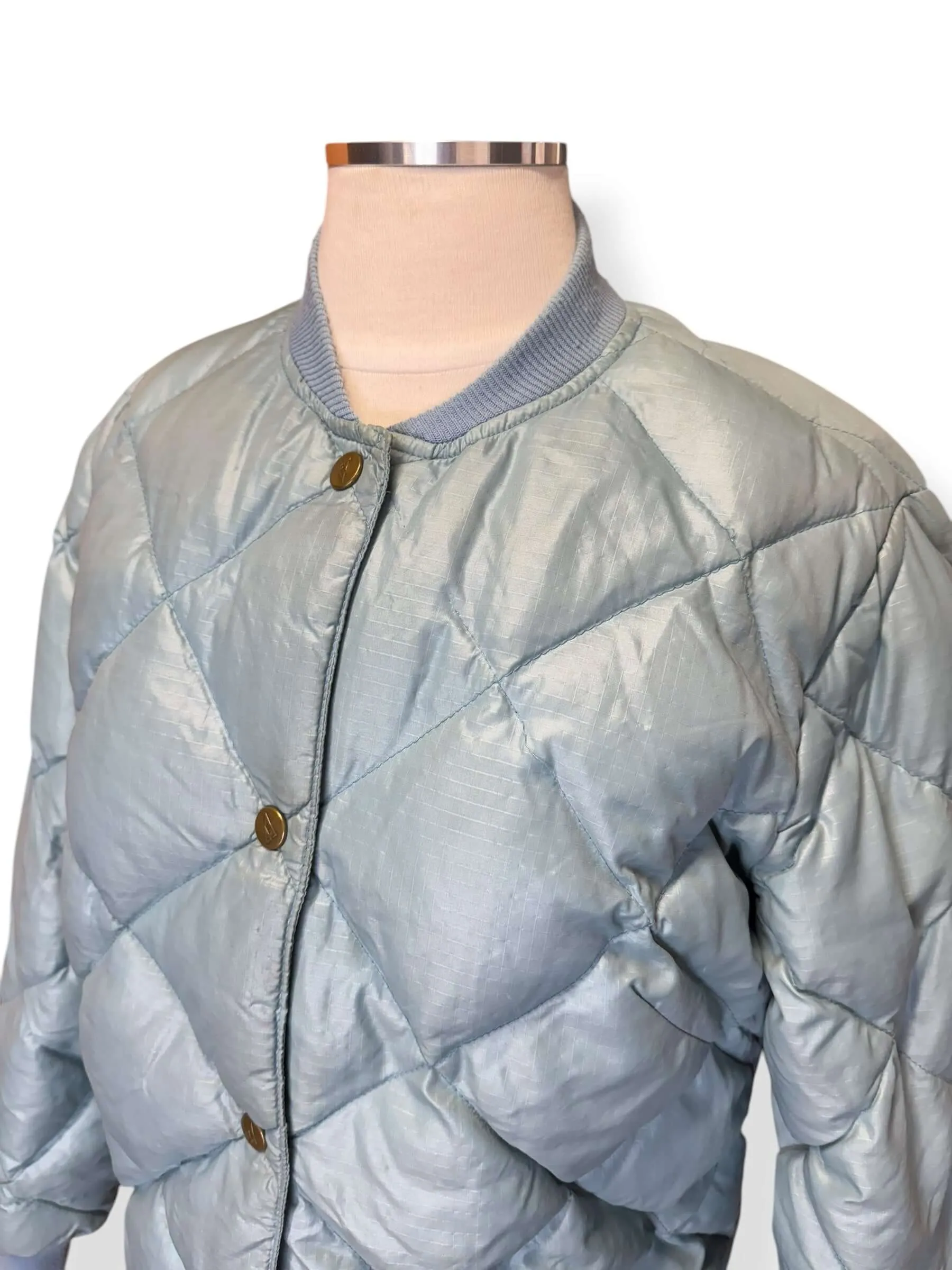 80s Eddie Bauer Pale Blue Quilted Puffer Jacket M