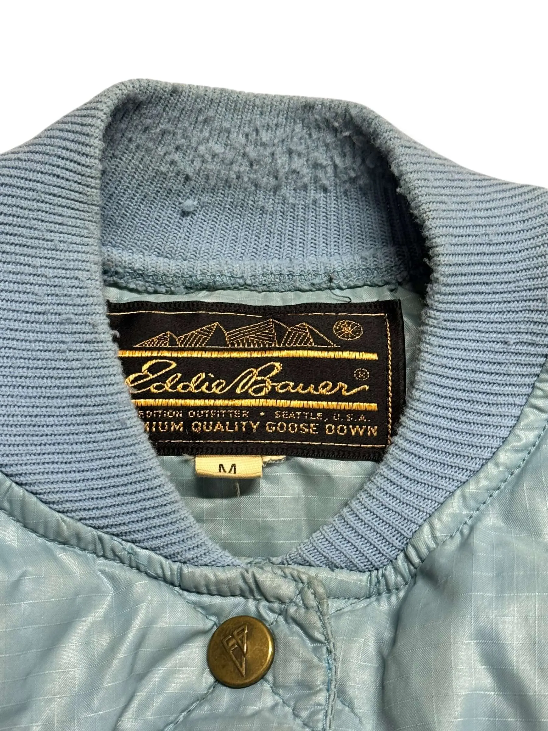 80s Eddie Bauer Pale Blue Quilted Puffer Jacket M