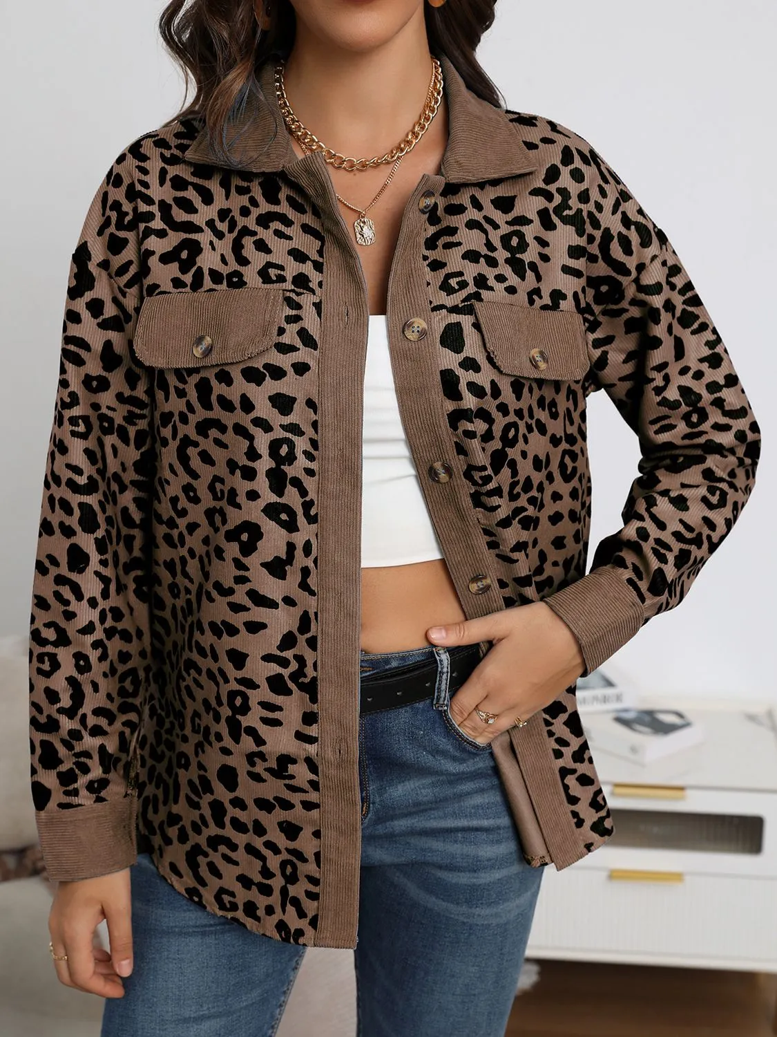 *APP EXCLUSIVE* Corduroy Leopard Buttoned Shacket