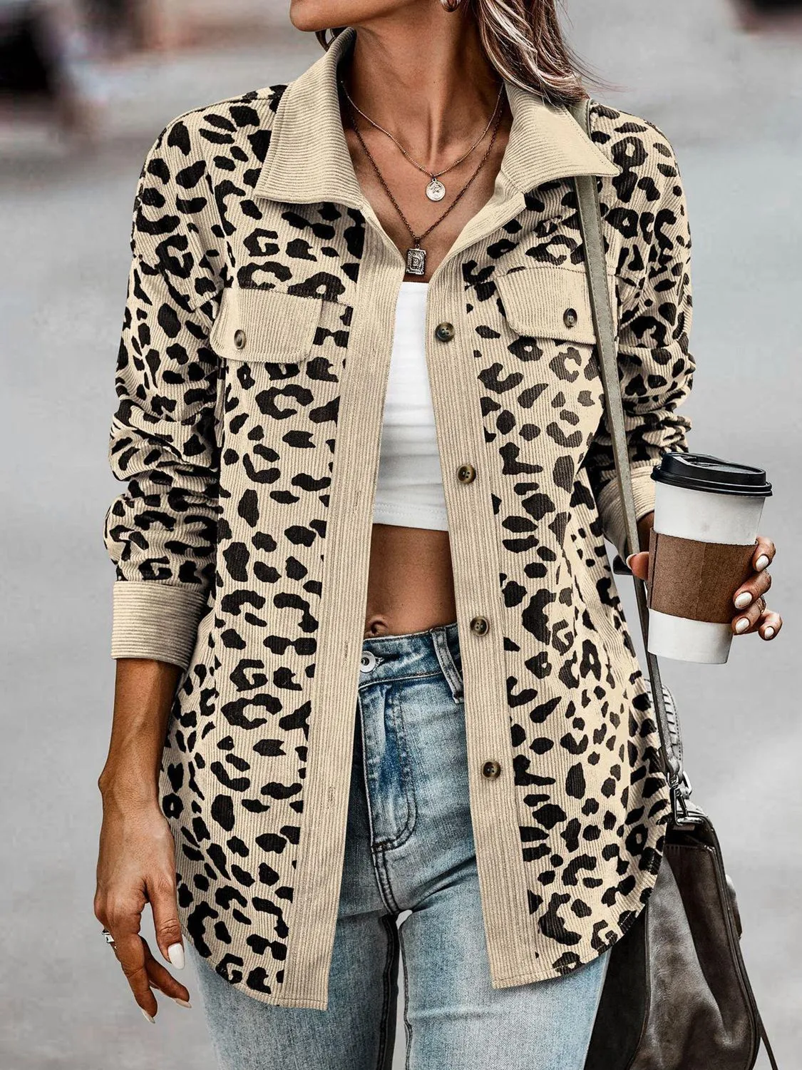 *APP EXCLUSIVE* Corduroy Leopard Buttoned Shacket