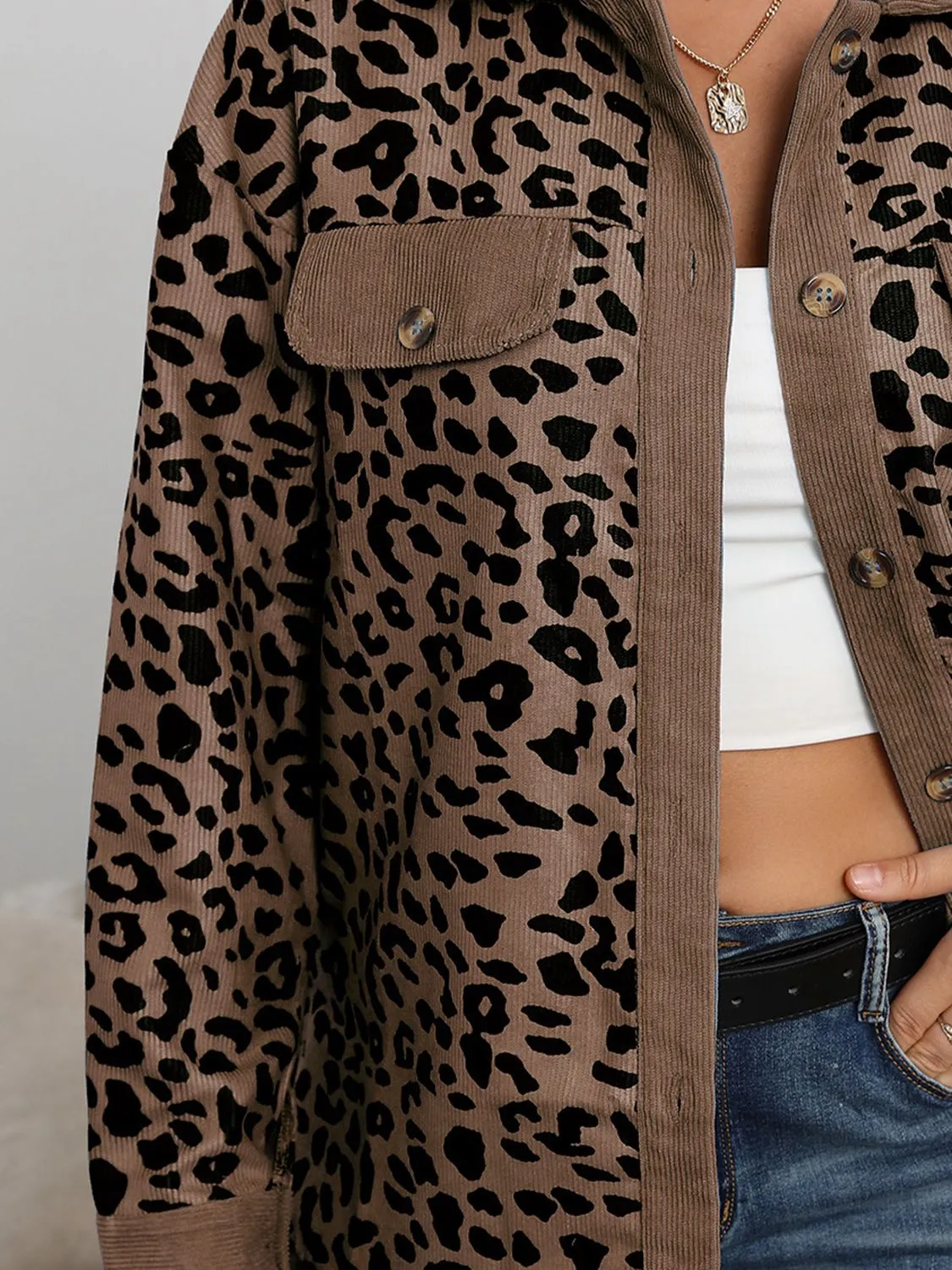 *APP EXCLUSIVE* Corduroy Leopard Buttoned Shacket