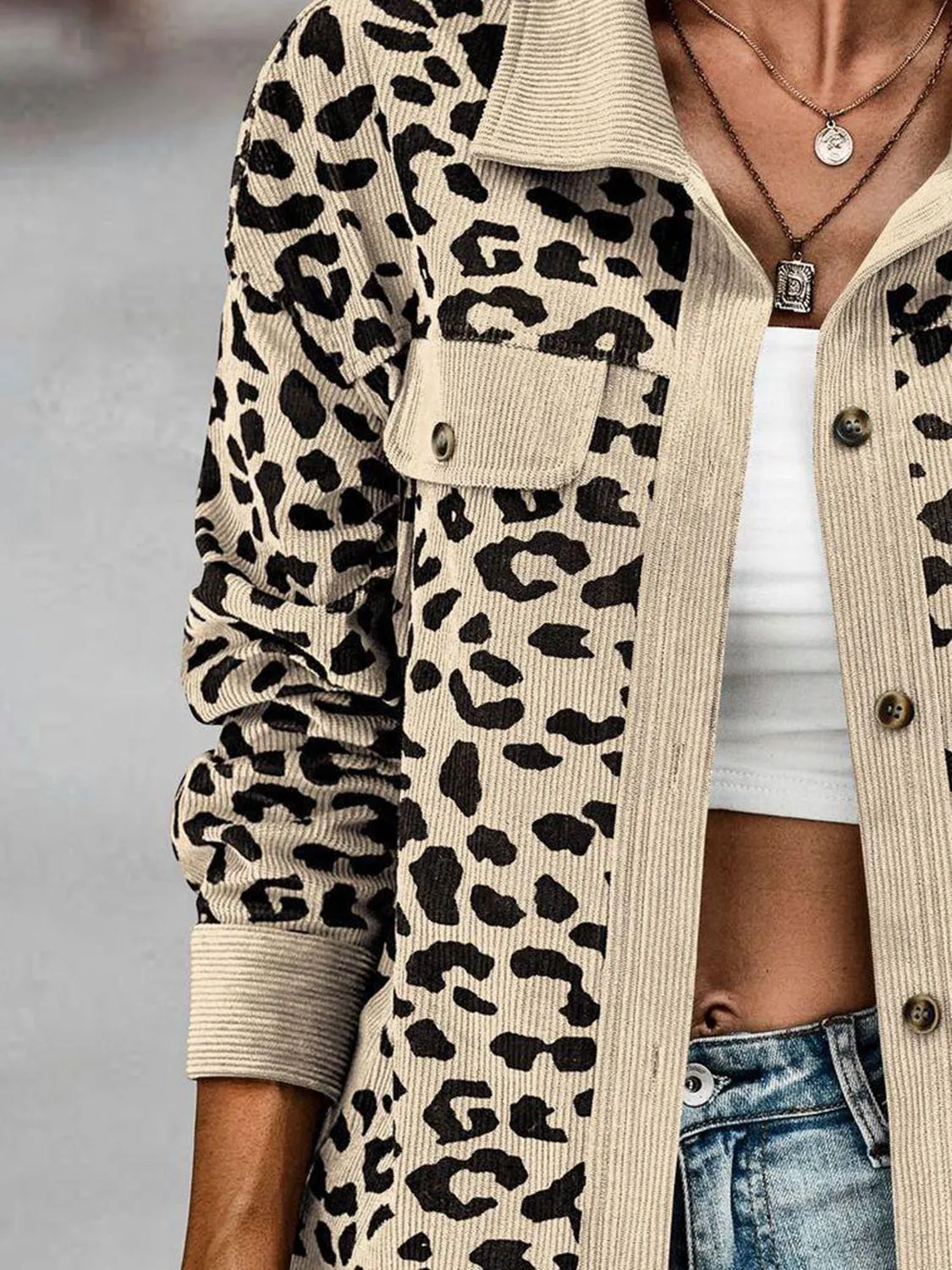 *APP EXCLUSIVE* Corduroy Leopard Buttoned Shacket