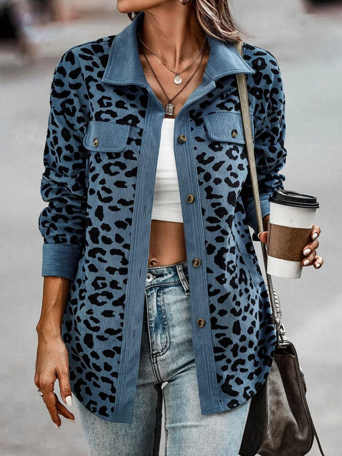 *APP EXCLUSIVE* Corduroy Leopard Buttoned Shacket