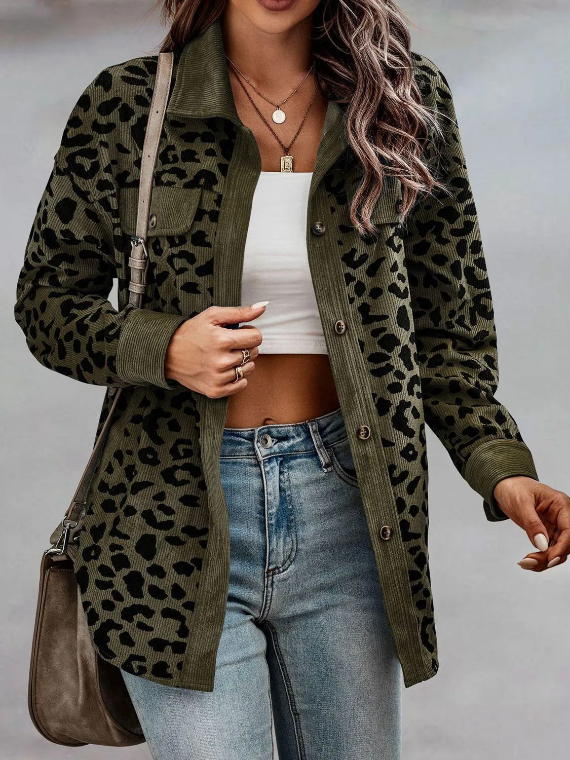 *APP EXCLUSIVE* Corduroy Leopard Buttoned Shacket