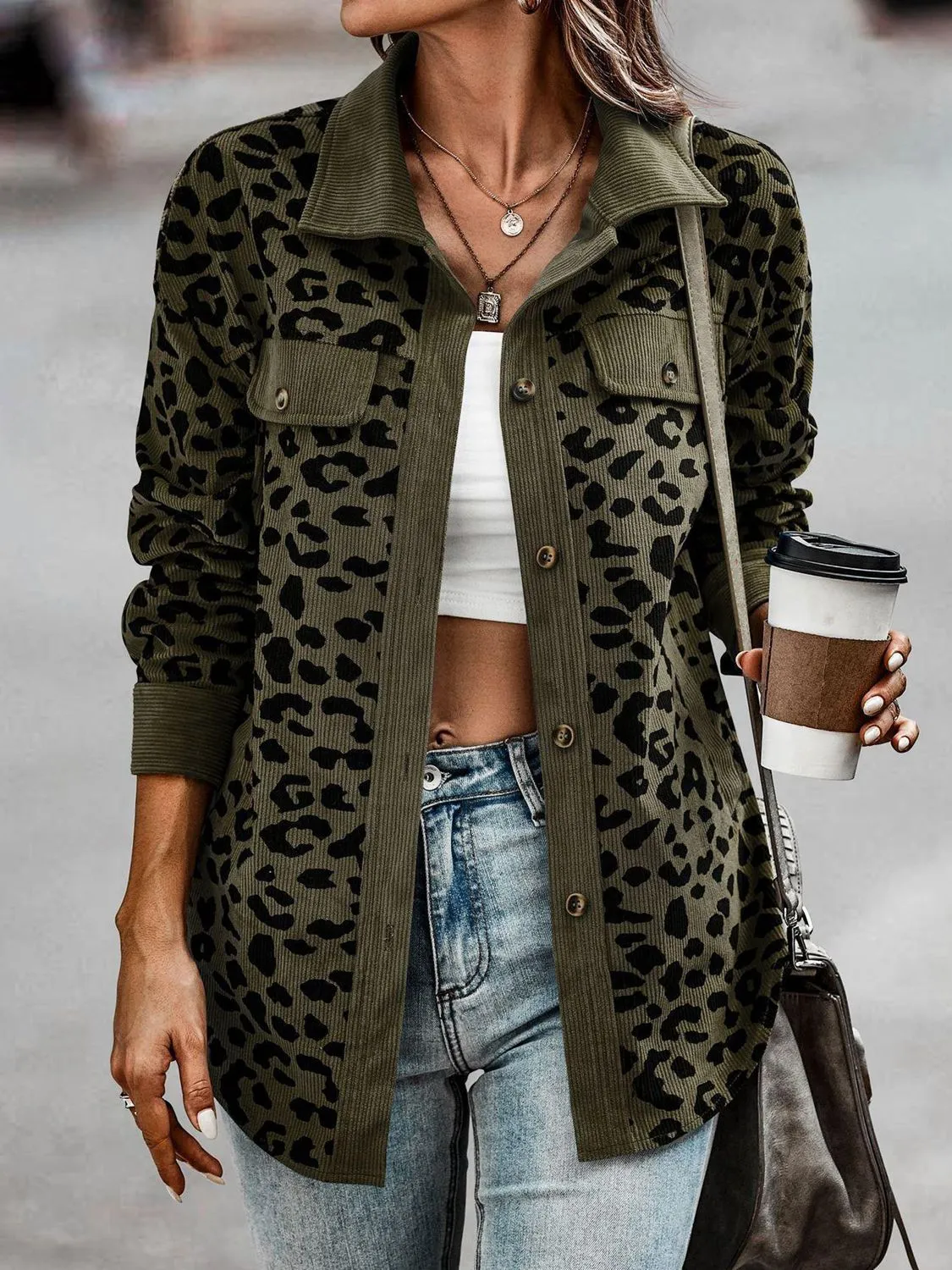*APP EXCLUSIVE* Corduroy Leopard Buttoned Shacket