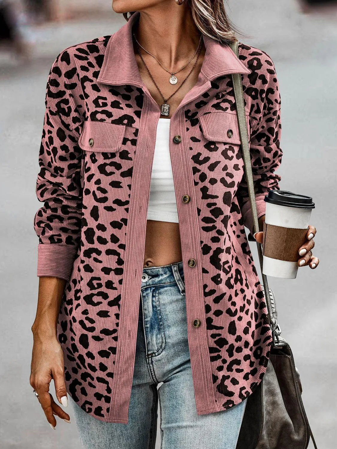 *APP EXCLUSIVE* Corduroy Leopard Buttoned Shacket