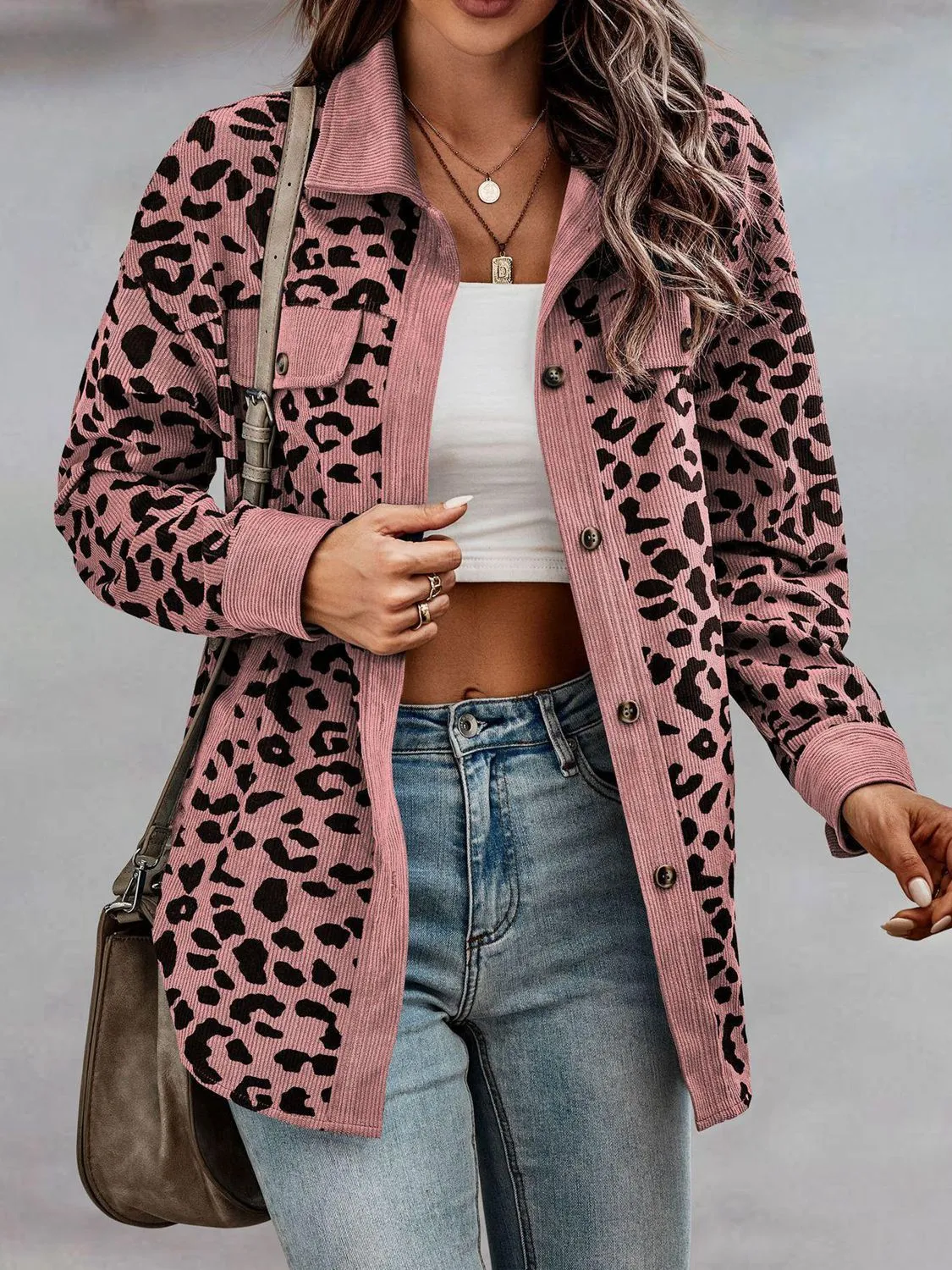 *APP EXCLUSIVE* Corduroy Leopard Buttoned Shacket