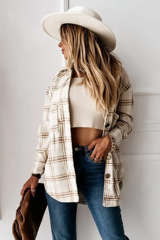 Apricot Plaid Shacket - All Sales Final