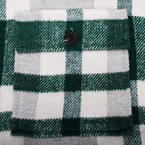 Beaully Women's Brushed Plaid Shirts Long Sleeve Flannel Lapel Button Down Pocketed Shacket Jacket Coats 6017 Green X-Large1