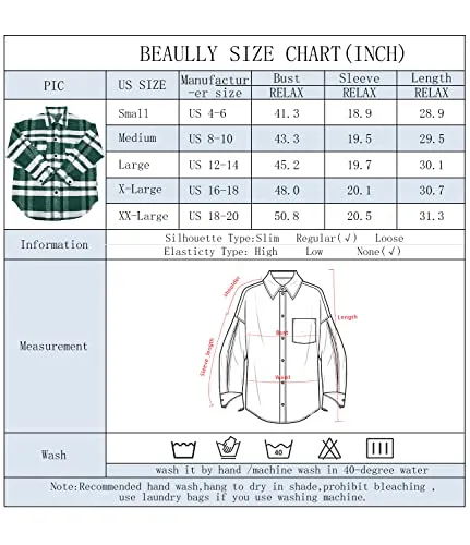 Beaully Women's Brushed Plaid Shirts Long Sleeve Flannel Lapel Button Down Pocketed Shacket Jacket Coats 6017 Green X-Large1