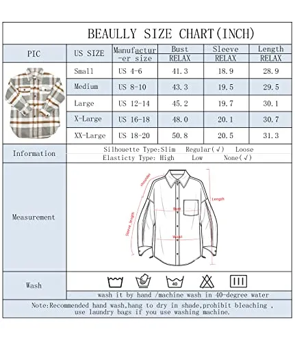 Beaully Women's Brushed Plaid Shirts Long Sleeve Flannel Lapel Button Down Pocketed Shacket Jacket Coats 6017 Khaki Medium