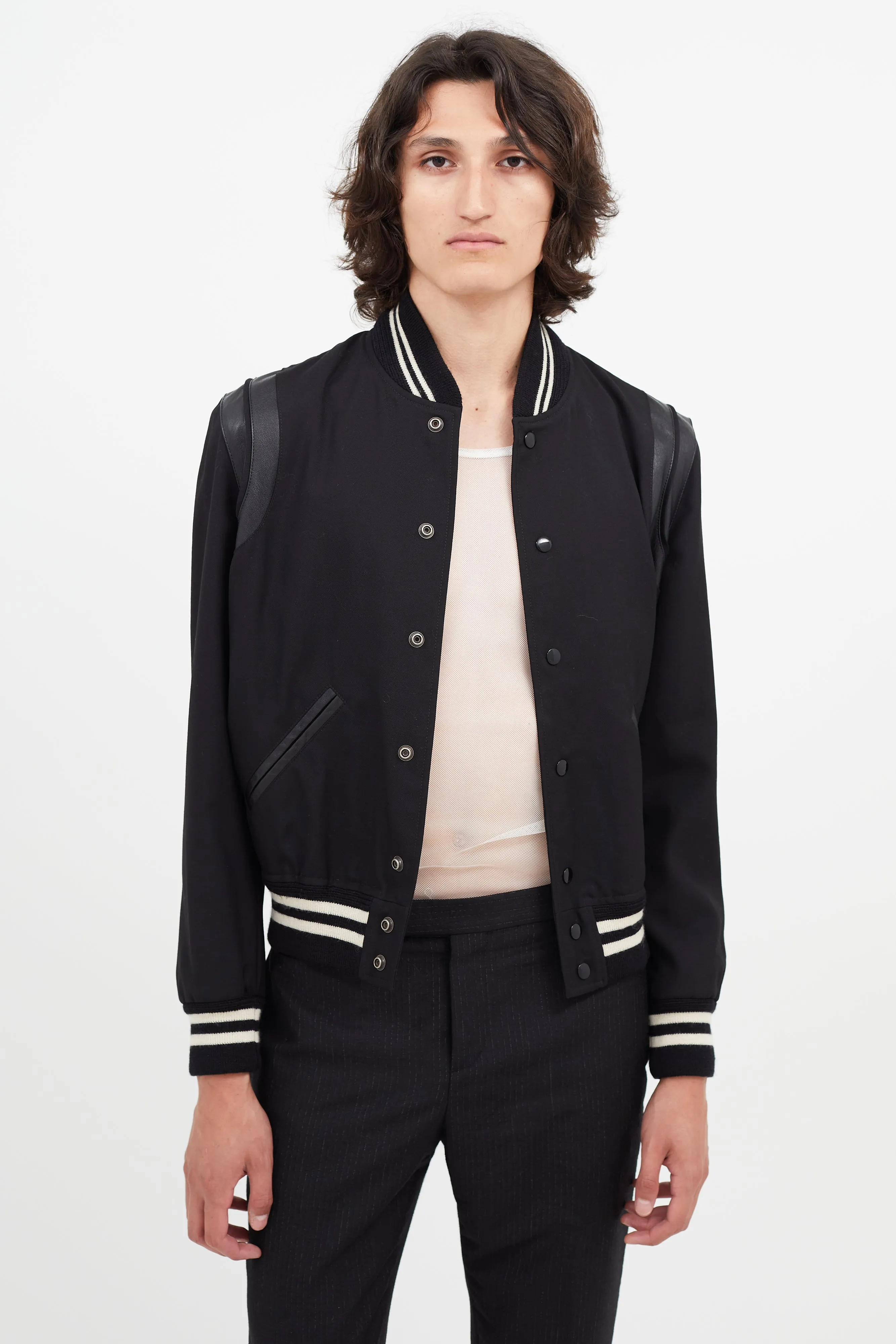 Black Lightweight Teddy Varsity Jacket