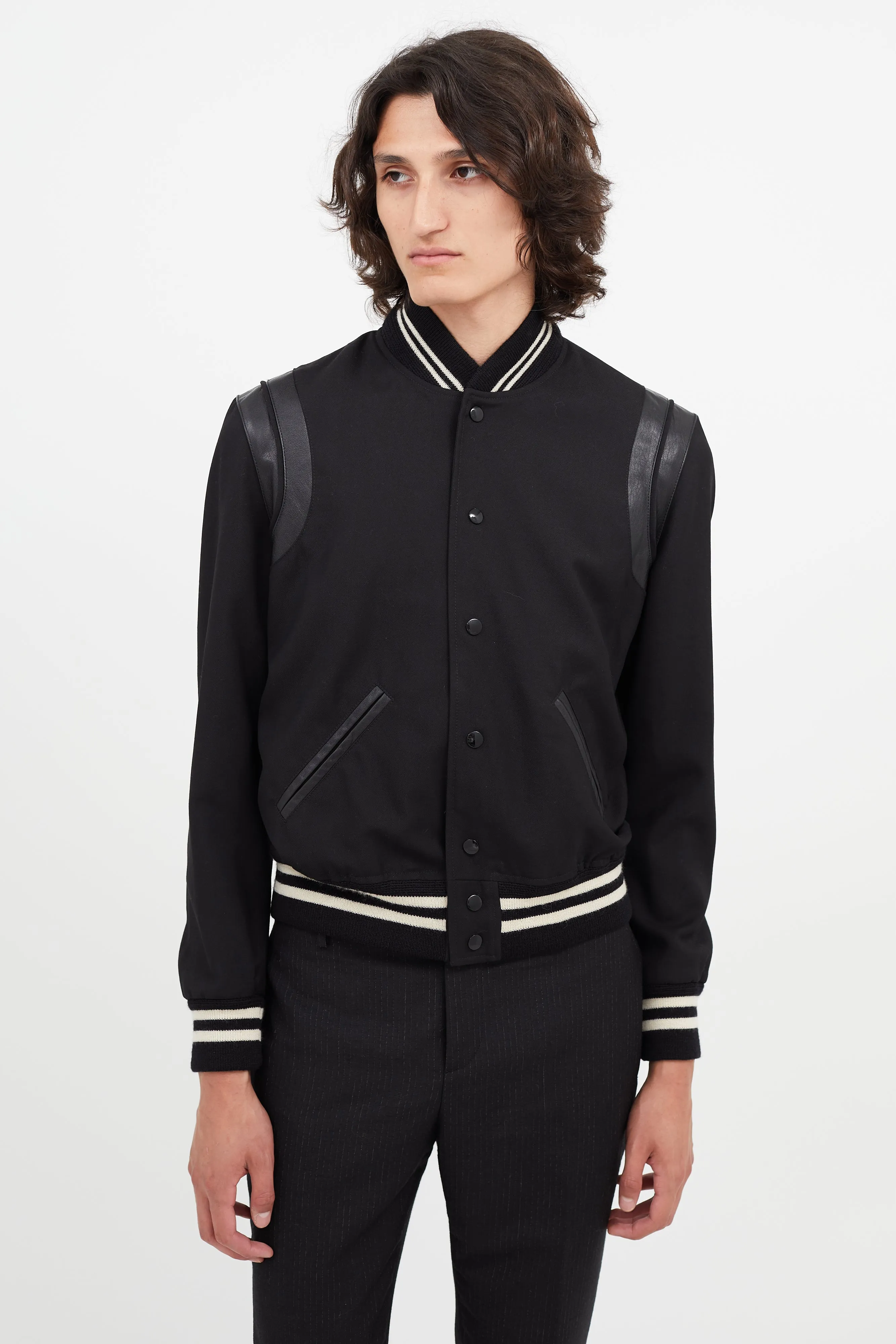 Black Lightweight Teddy Varsity Jacket