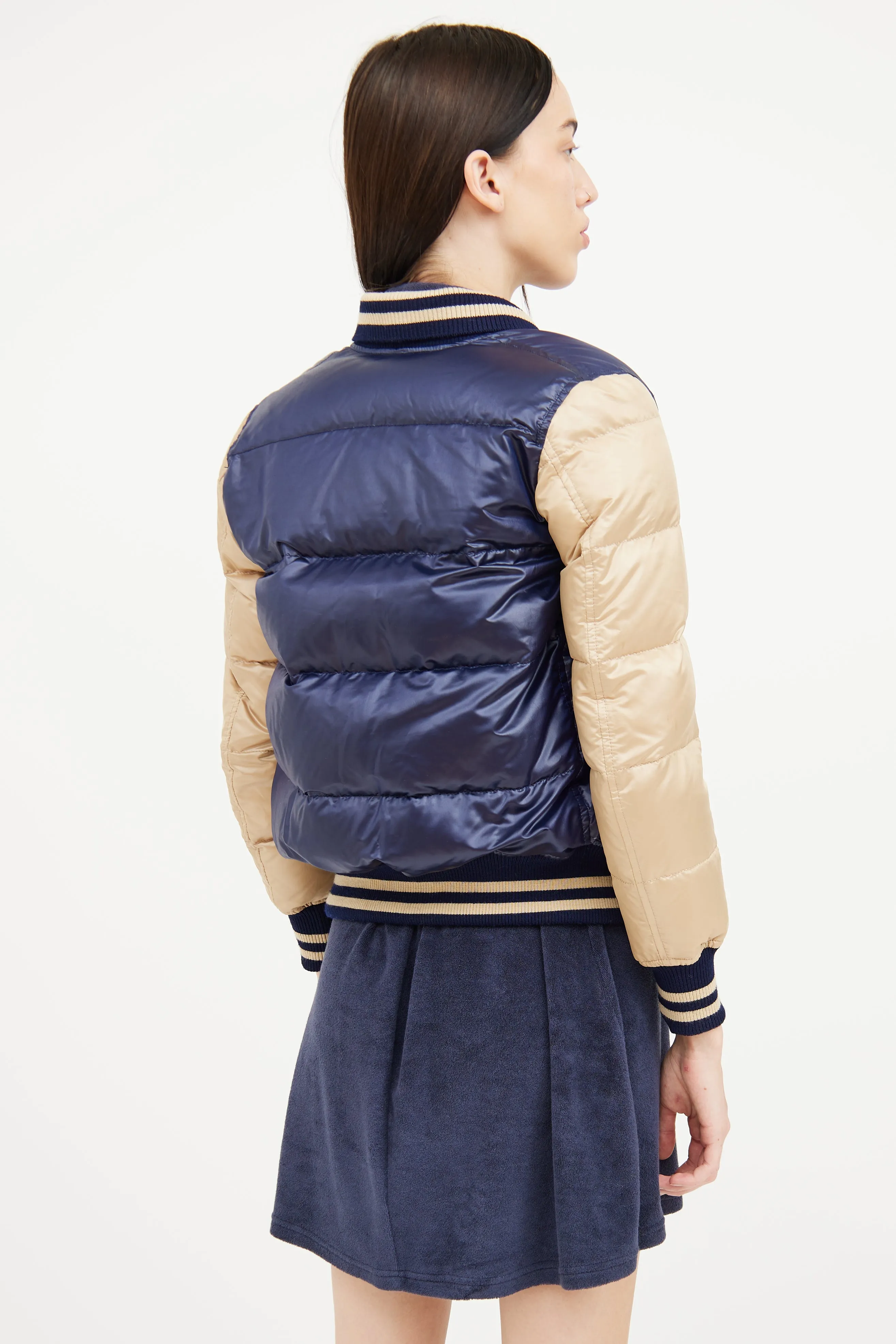Blue & Beige Puffer Bomber Jacket