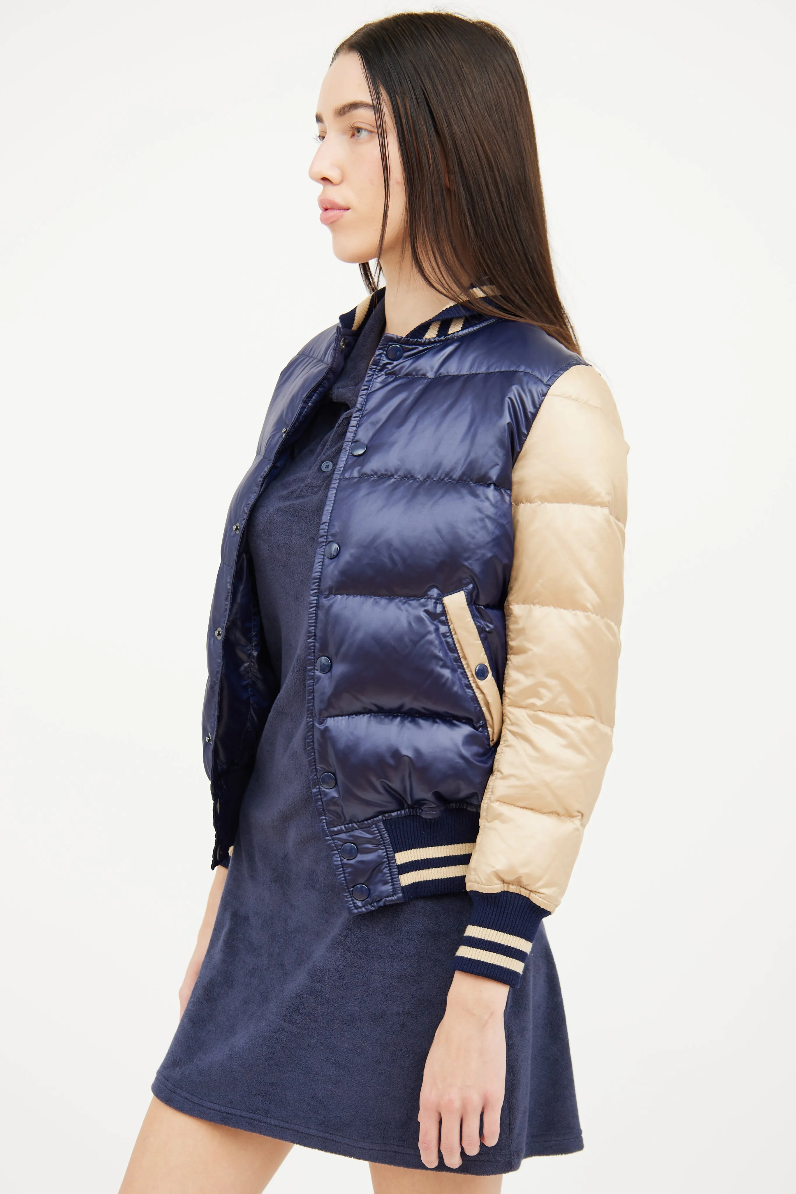 Blue & Beige Puffer Bomber Jacket