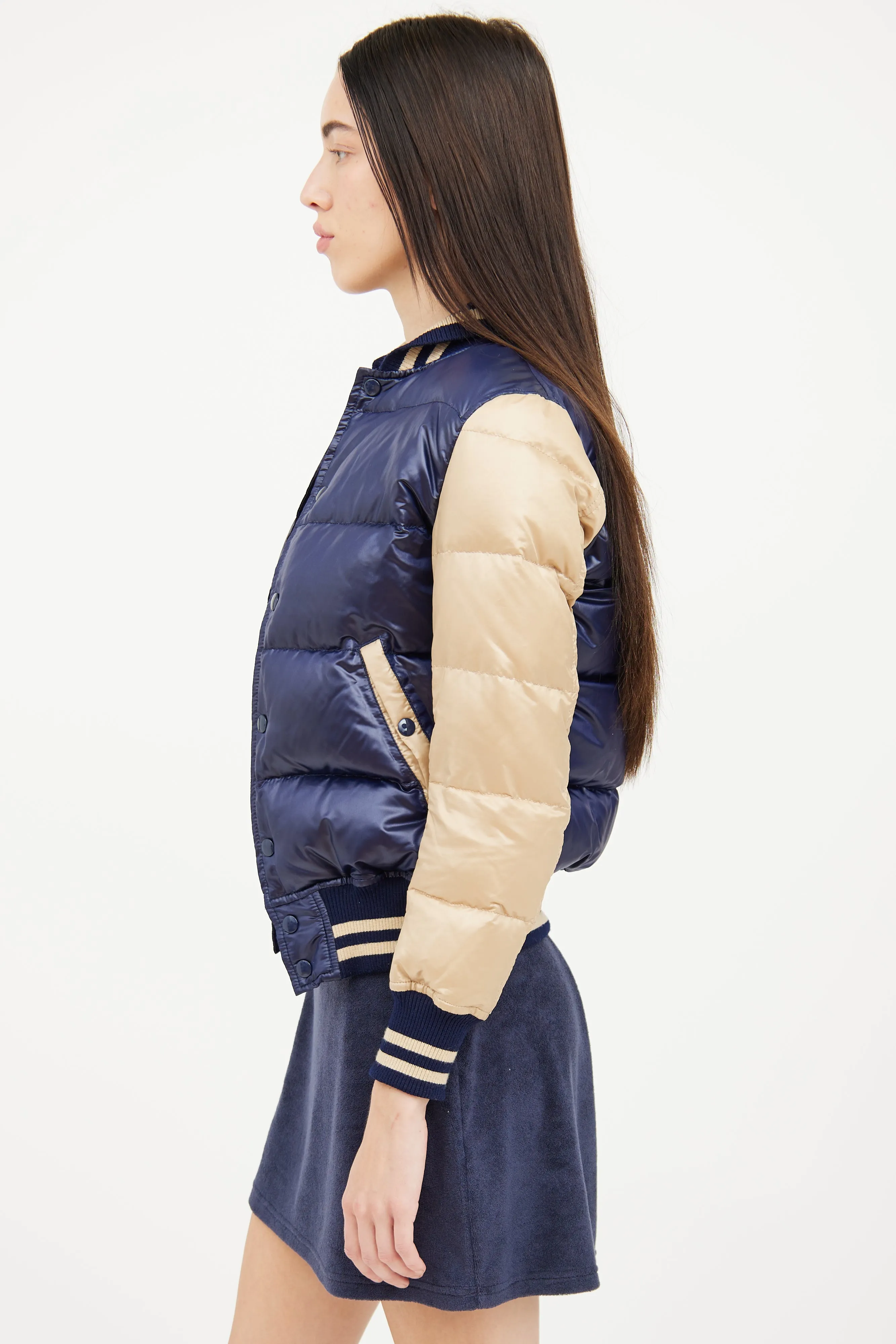 Blue & Beige Puffer Bomber Jacket