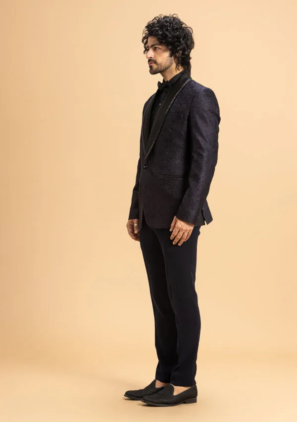 Blue Italian Woollen Suit with a leather piping and embroidery