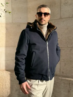 Bomber Hooded Full Fur - Wool Navy