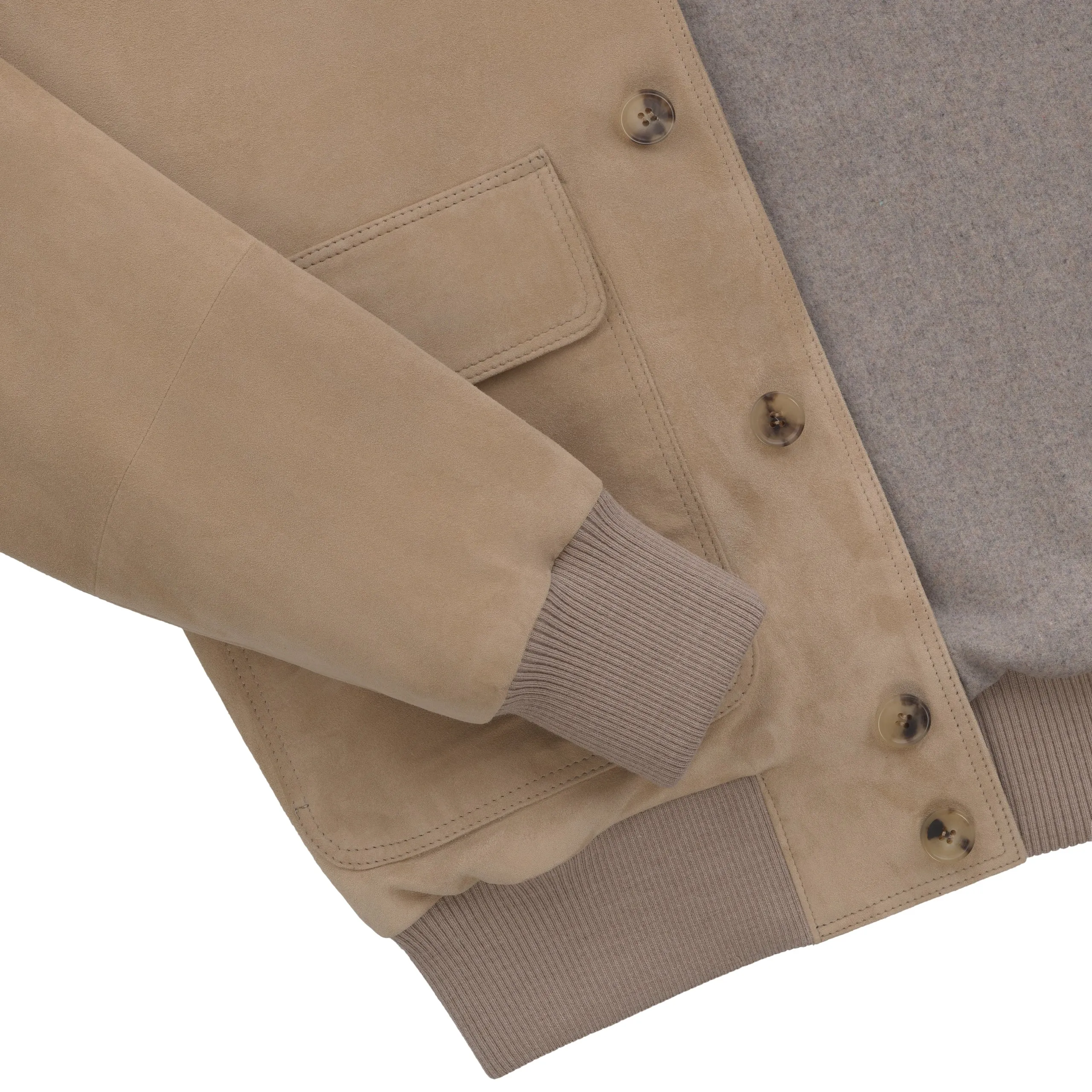 Button-Up Suede Bomber Jacket in Peanut Brown