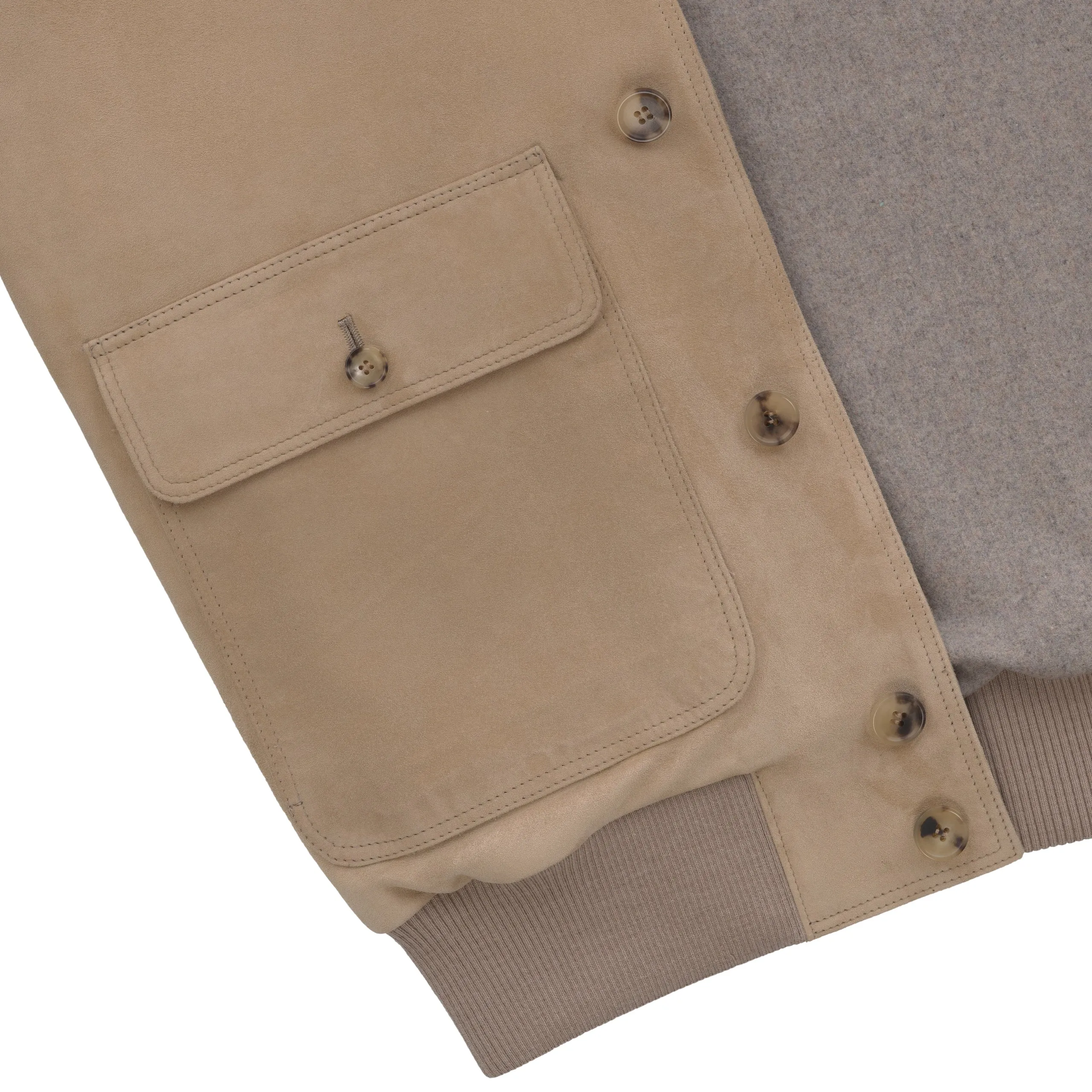 Button-Up Suede Bomber Jacket in Peanut Brown