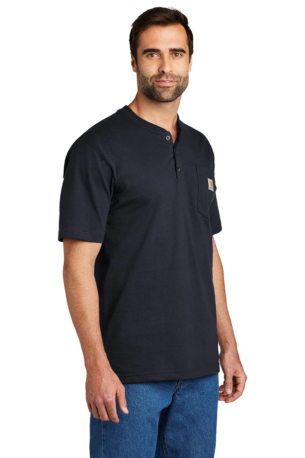 Carhartt Mens Short Sleeve Henley T-Shirt w/ Pocket - Navy Blue