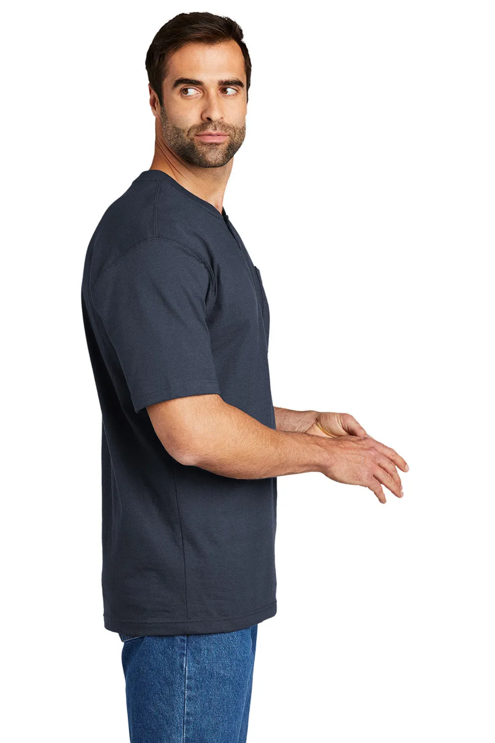 Carhartt Mens Short Sleeve Henley T-Shirt w/ Pocket - Navy Blue