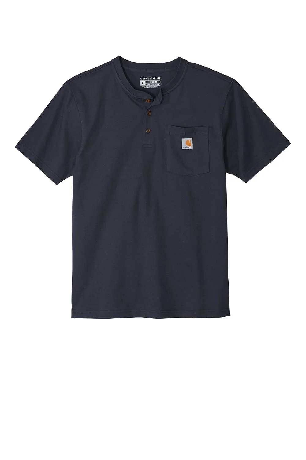 Carhartt Mens Short Sleeve Henley T-Shirt w/ Pocket - Navy Blue