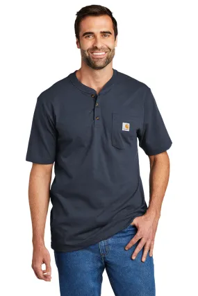 Carhartt Mens Short Sleeve Henley T-Shirt w/ Pocket - Navy Blue