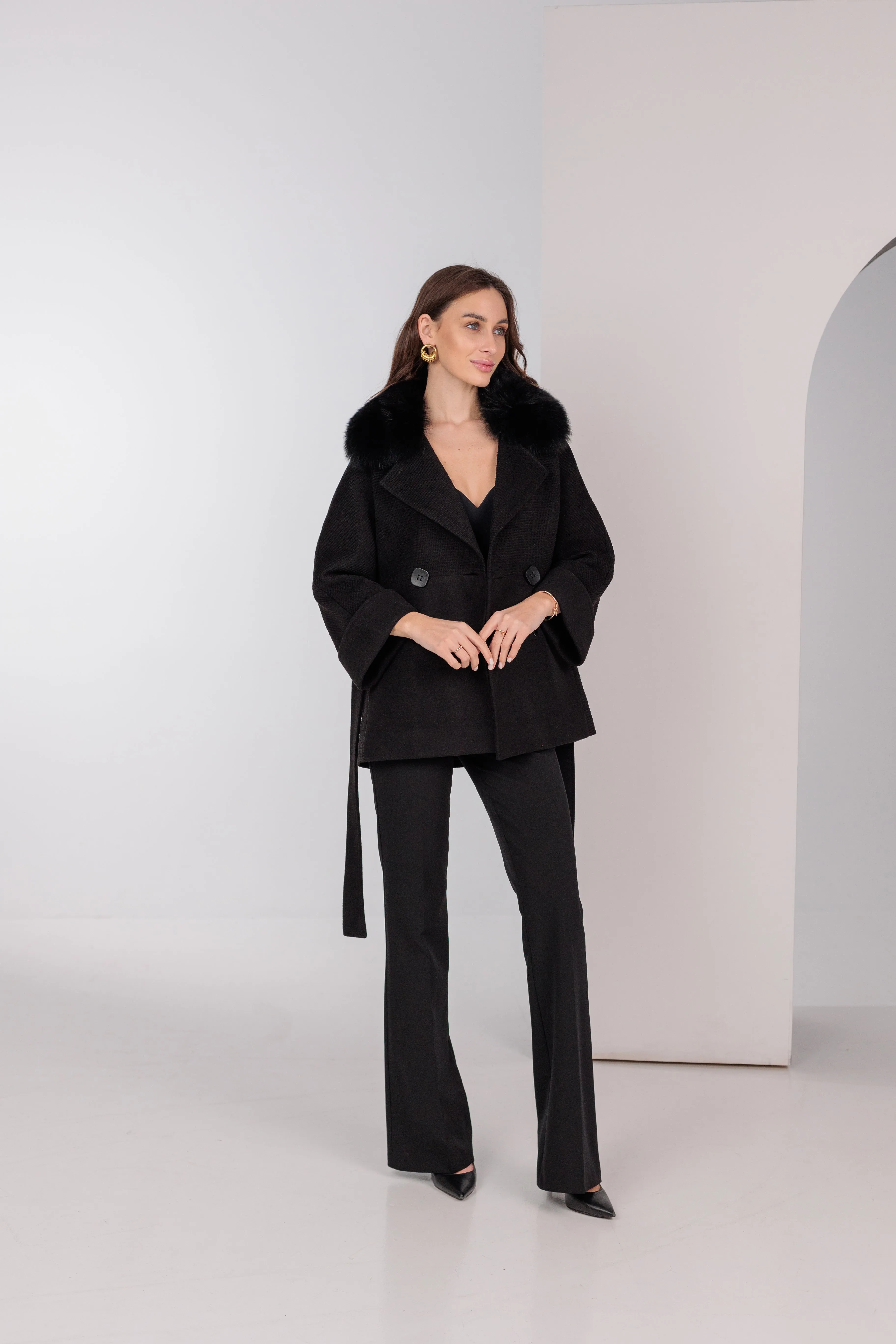 Chelsea Genuine Polar Fox Cashmere Wool Coat