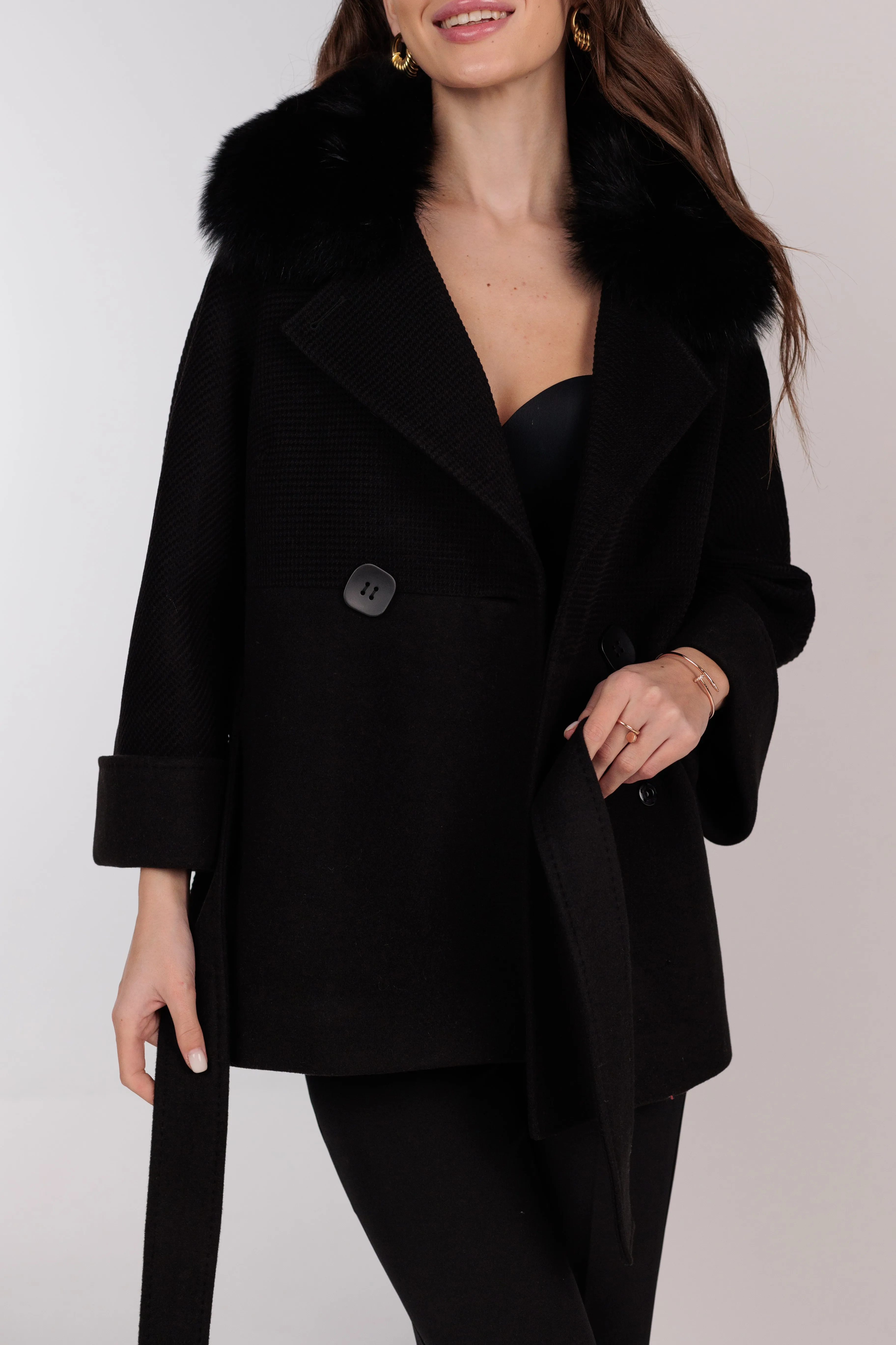 Chelsea Genuine Polar Fox Cashmere Wool Coat