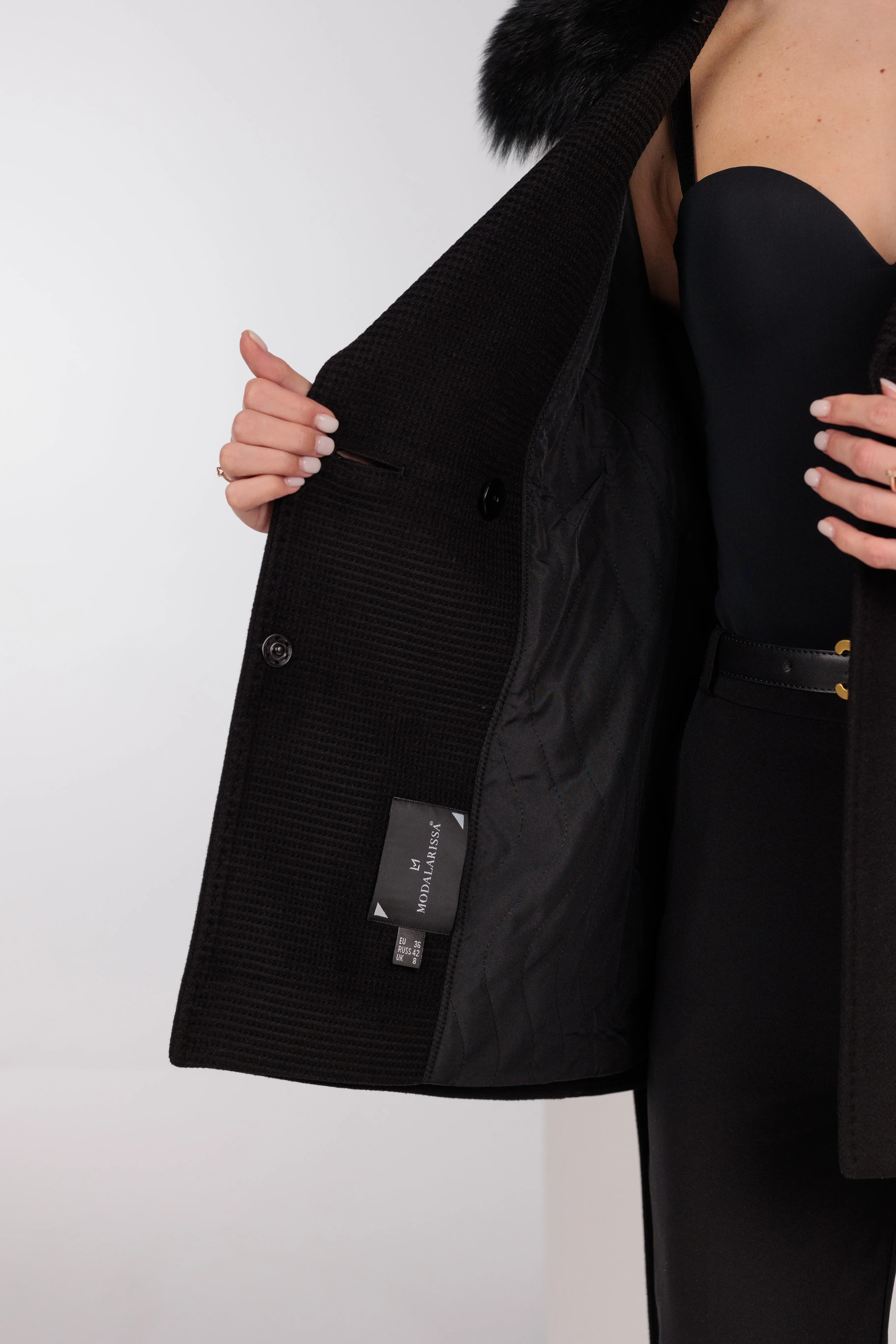 Chelsea Genuine Polar Fox Cashmere Wool Coat