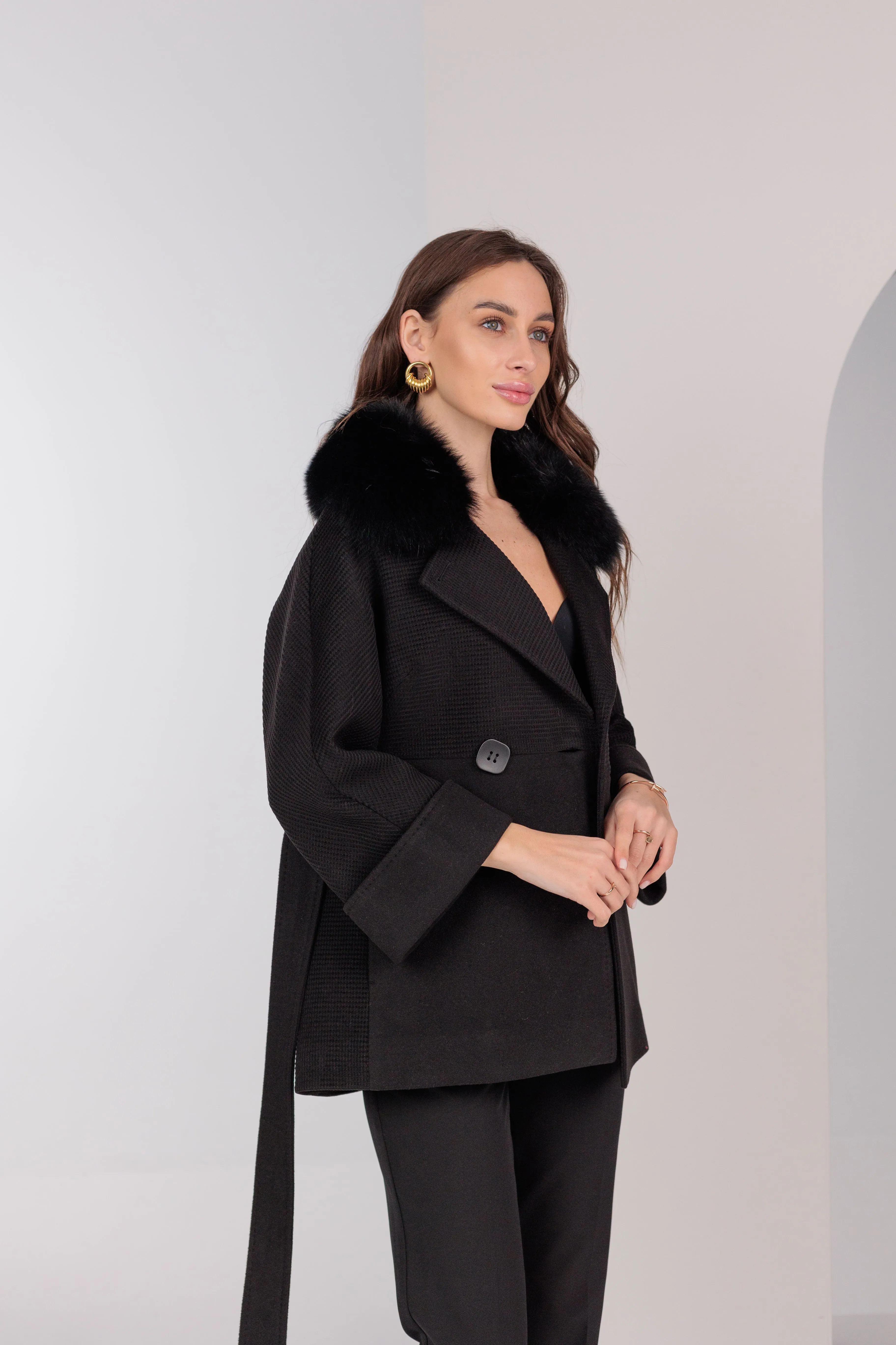 Chelsea Genuine Polar Fox Cashmere Wool Coat