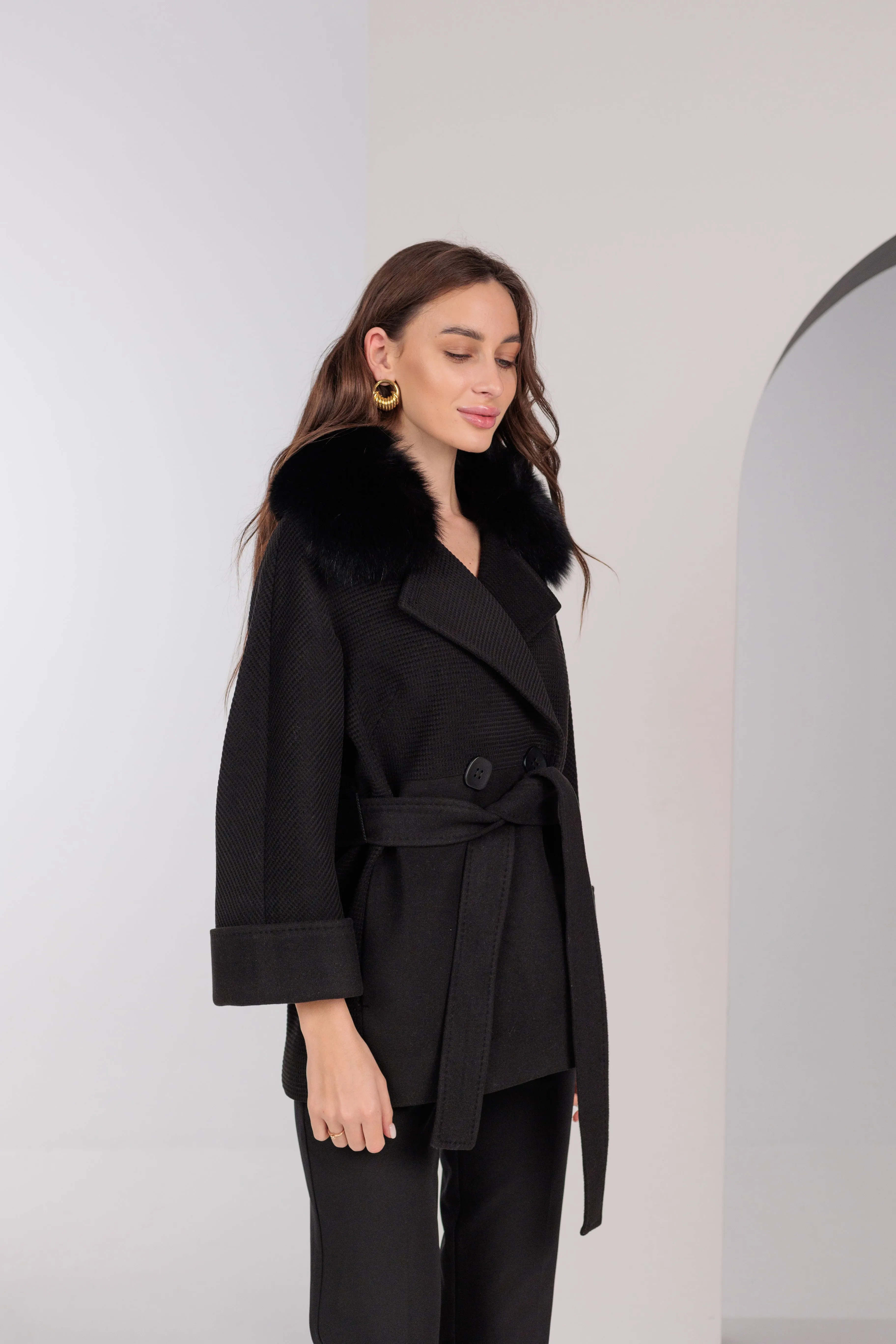 Chelsea Genuine Polar Fox Cashmere Wool Coat