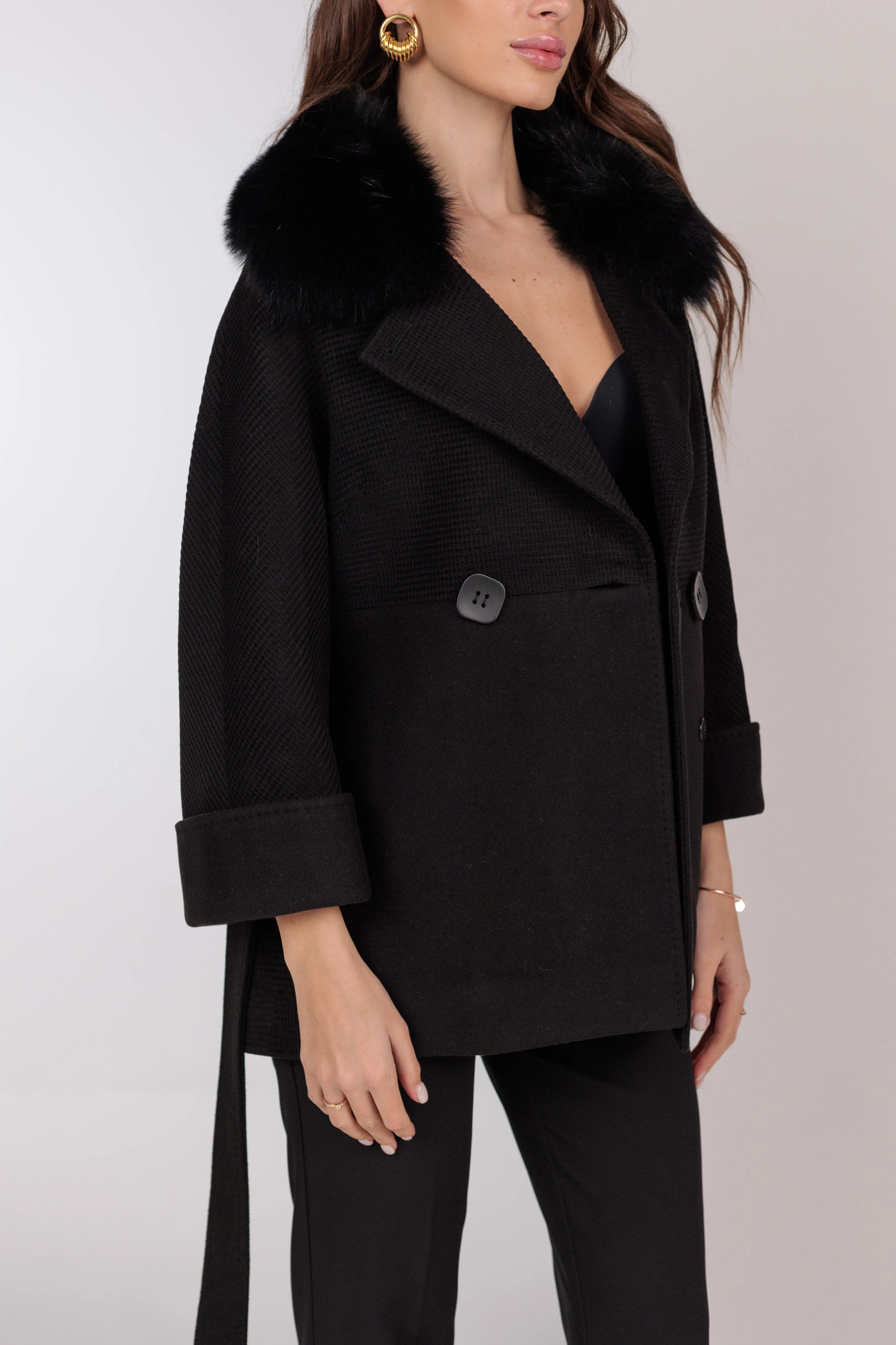 Chelsea Genuine Polar Fox Cashmere Wool Coat
