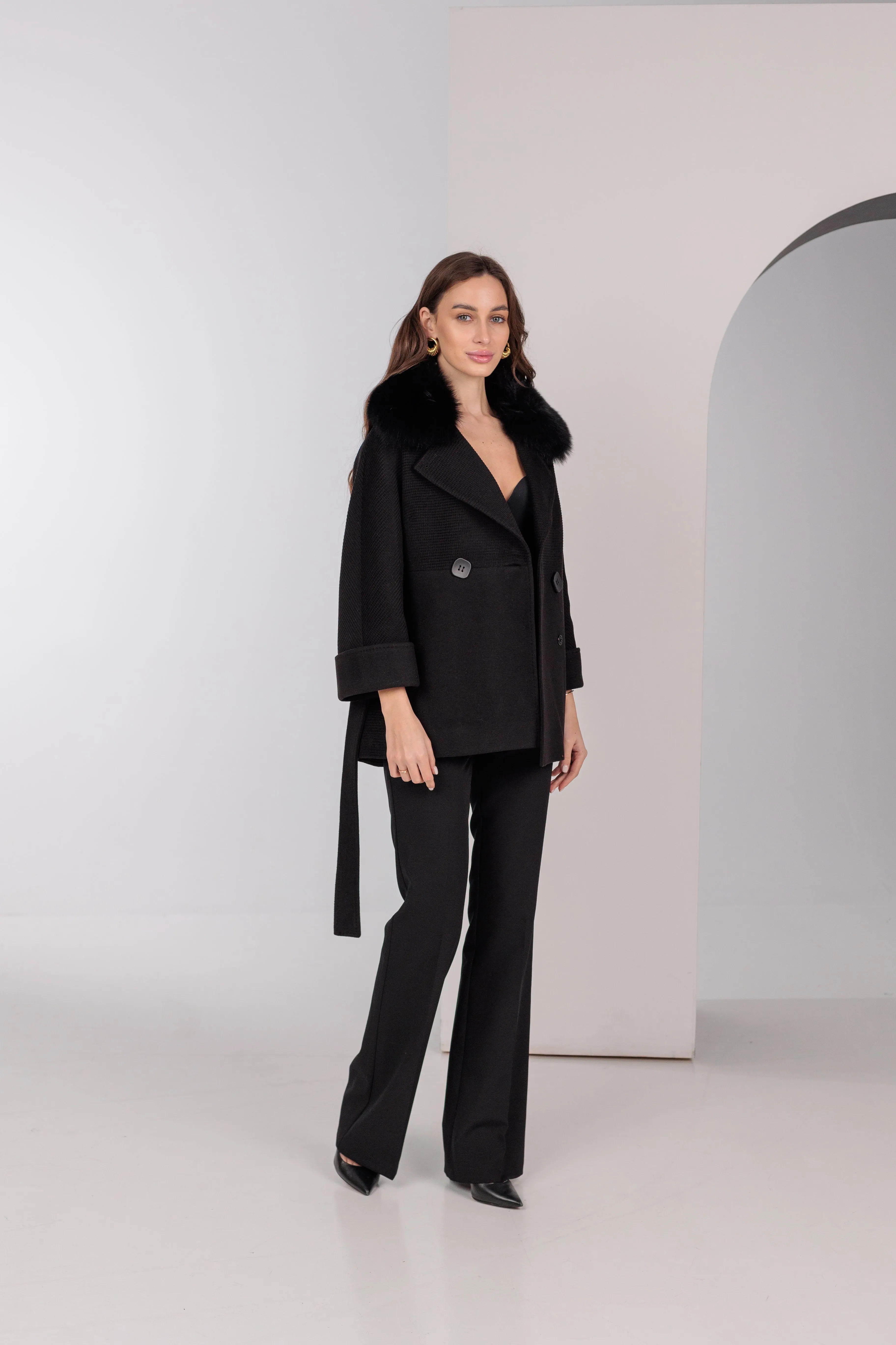 Chelsea Genuine Polar Fox Cashmere Wool Coat