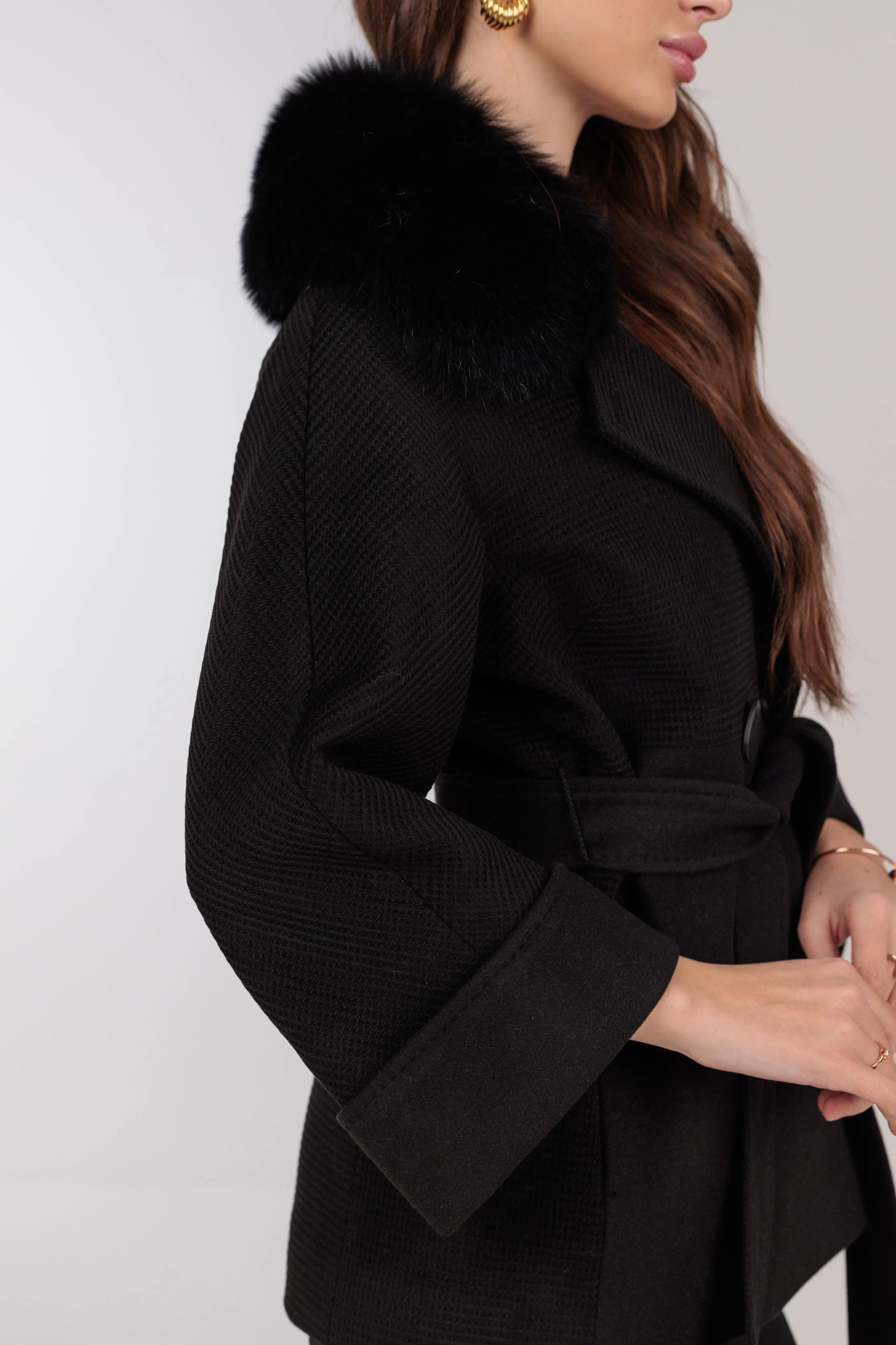 Chelsea Genuine Polar Fox Cashmere Wool Coat
