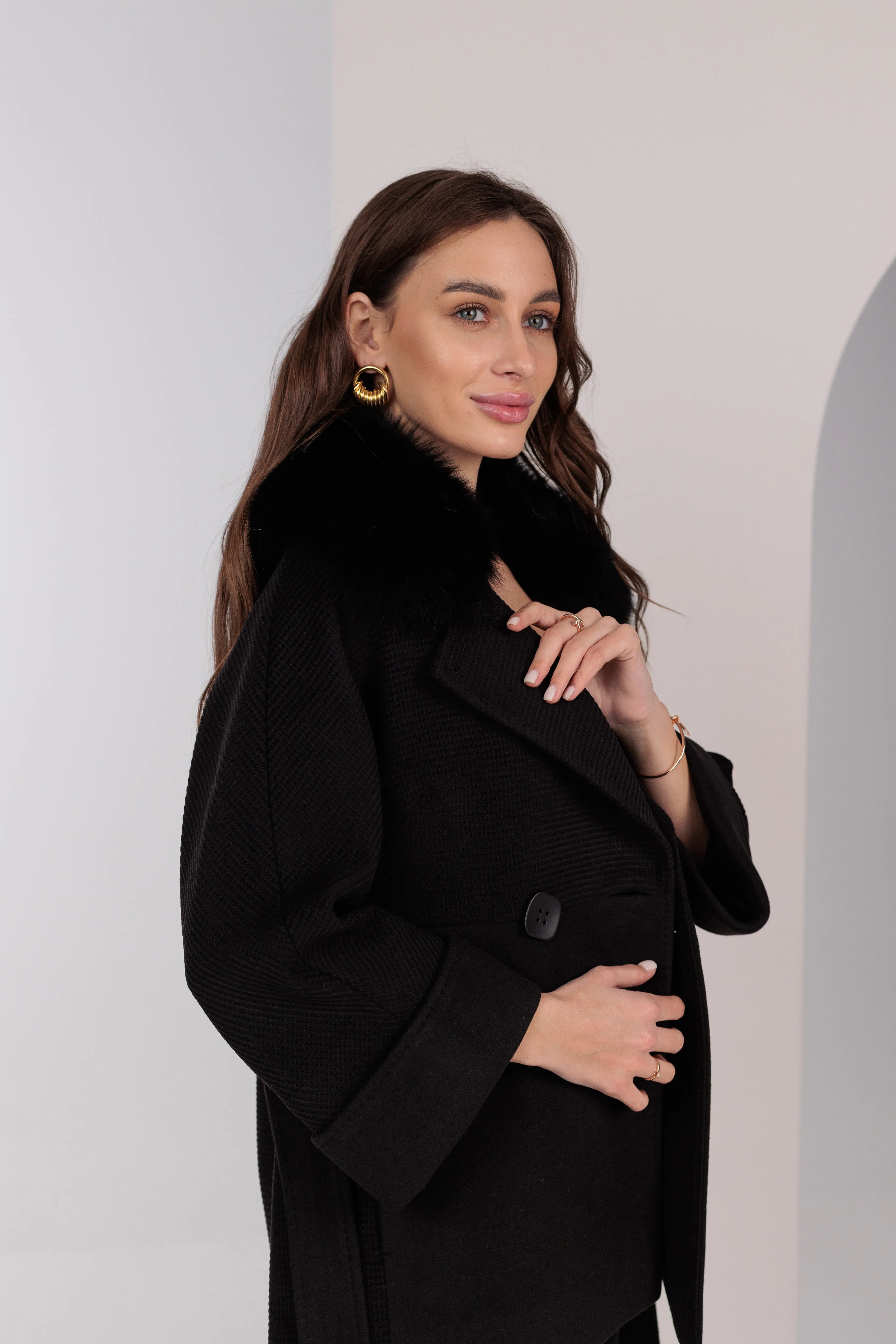 Chelsea Genuine Polar Fox Cashmere Wool Coat