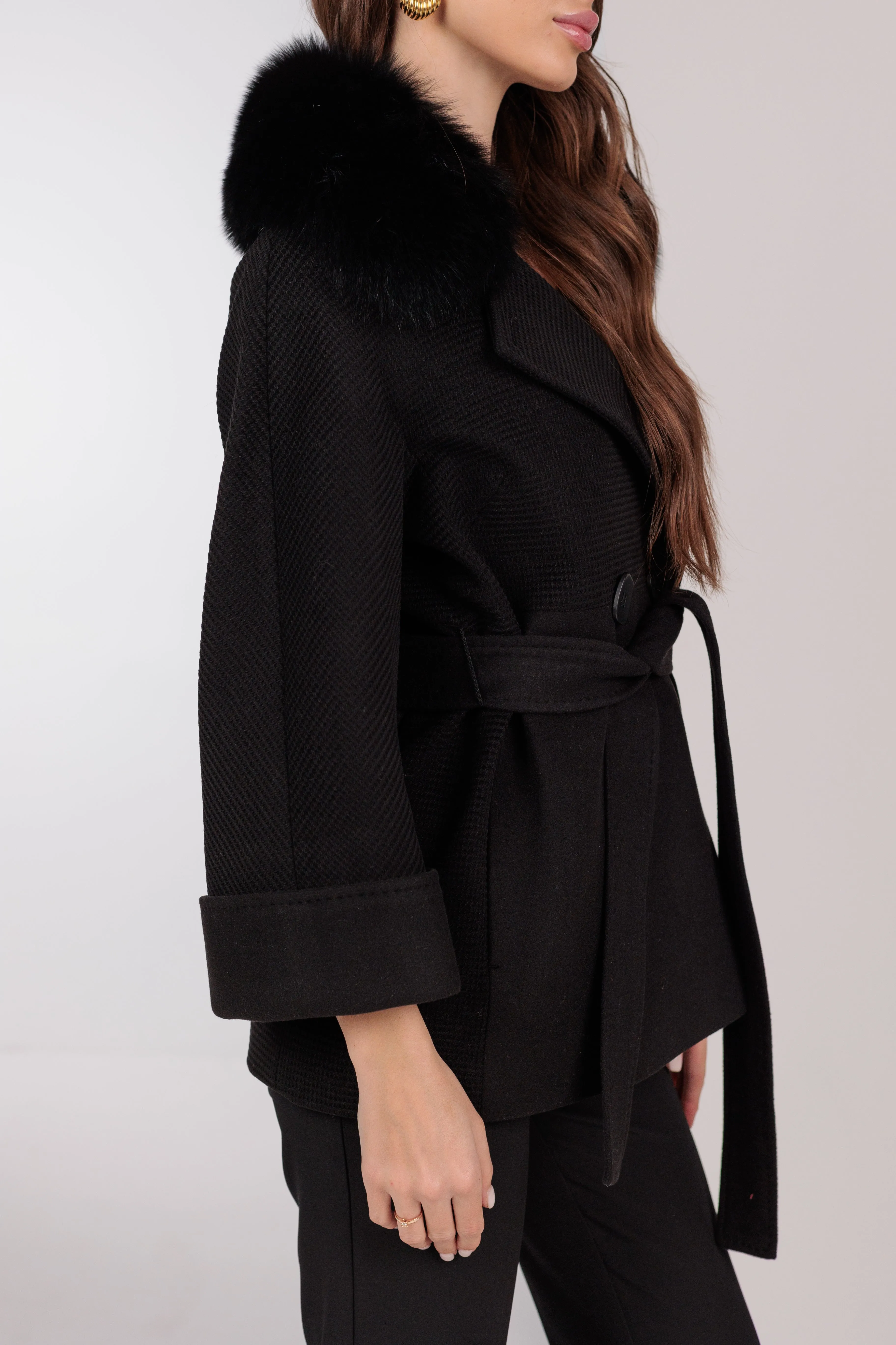 Chelsea Genuine Polar Fox Cashmere Wool Coat