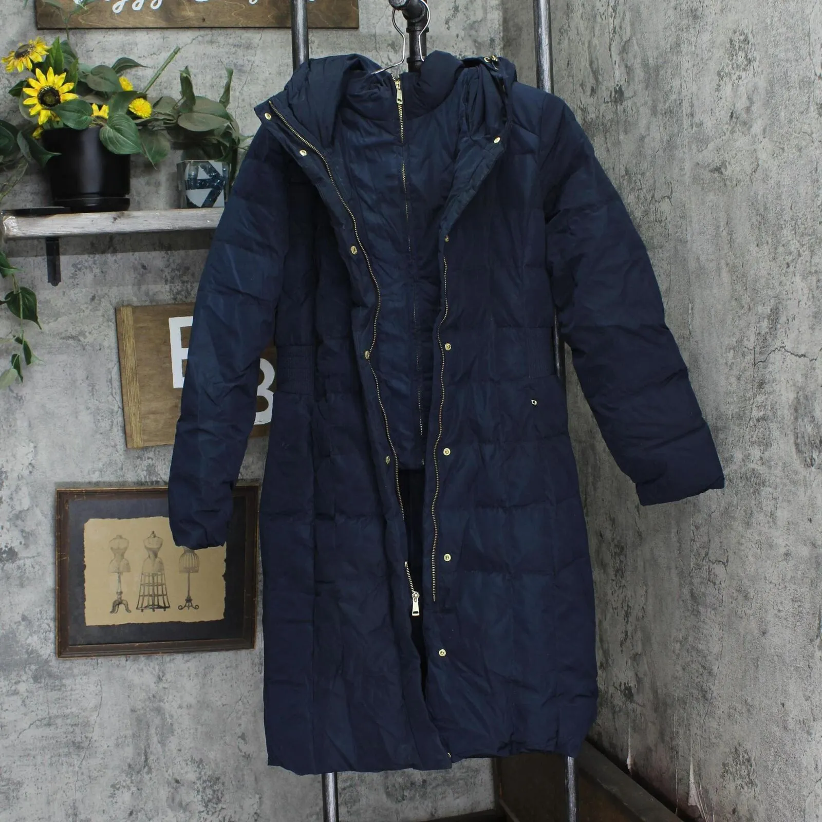 Cole Haan Women's Box-Quilt Down Puffer Coat 356SD700 Navy Blue M