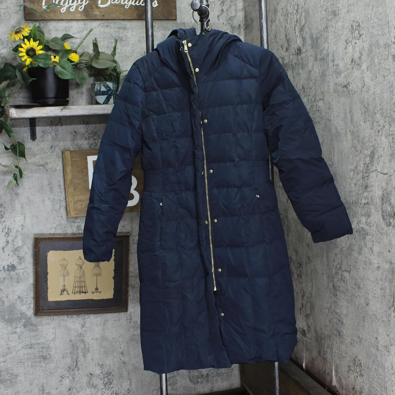 Cole Haan Women's Box-Quilt Down Puffer Coat 356SD700 Navy Blue M
