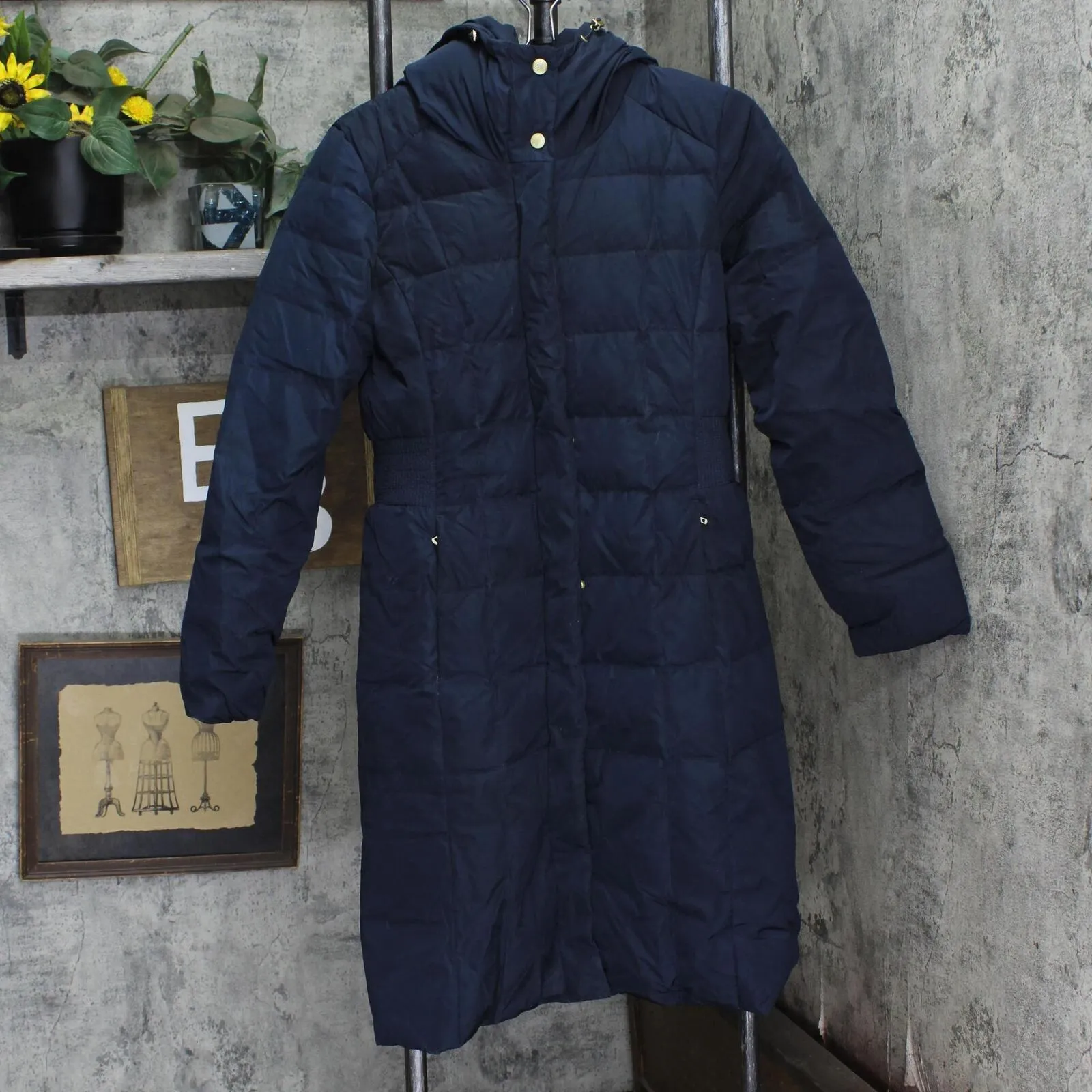 Cole Haan Women's Box-Quilt Down Puffer Coat 356SD700 Navy Blue M