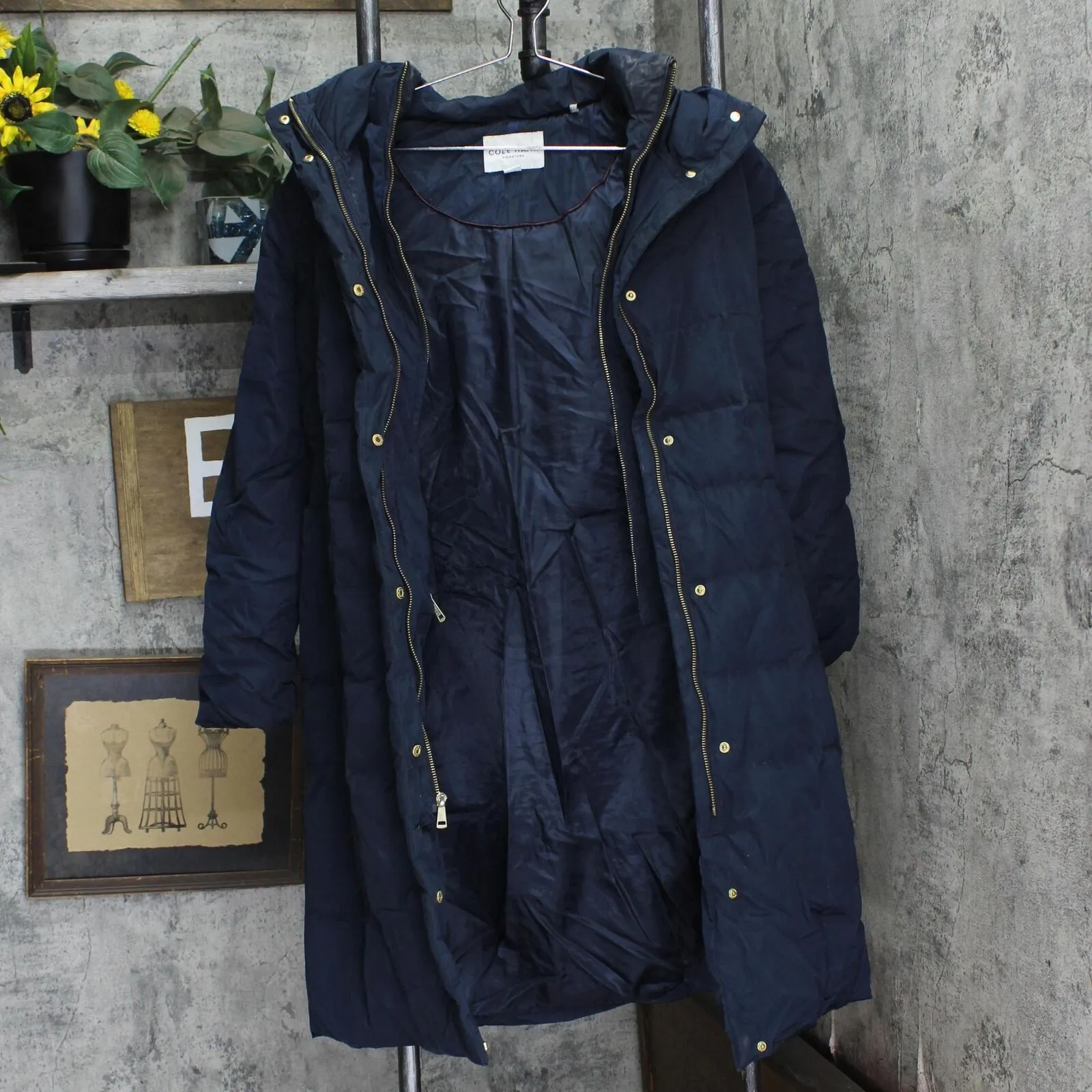 Cole Haan Women's Box-Quilt Down Puffer Coat 356SD700 Navy Blue M