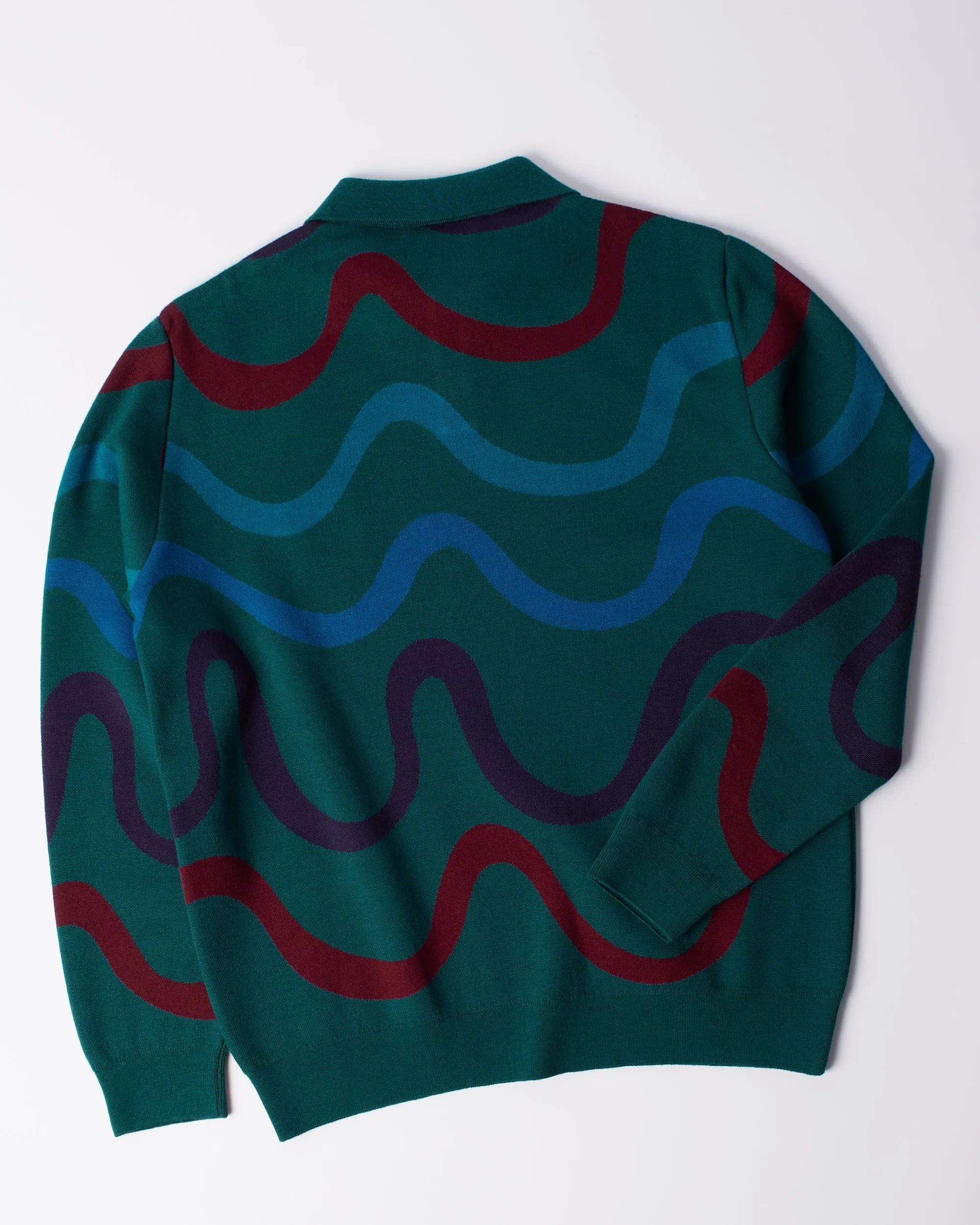 Colored soundwave knitted polo pullover
