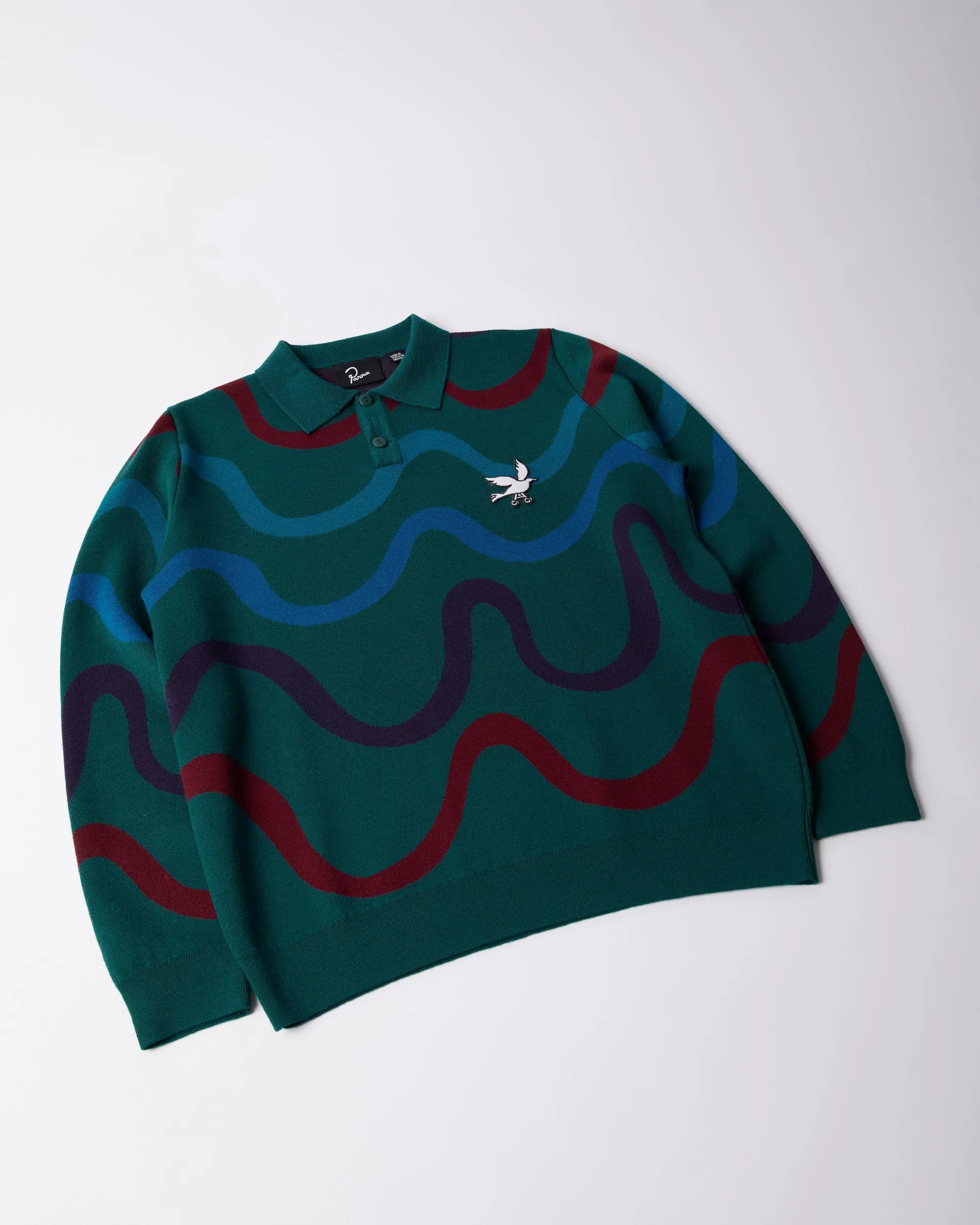 Colored soundwave knitted polo pullover