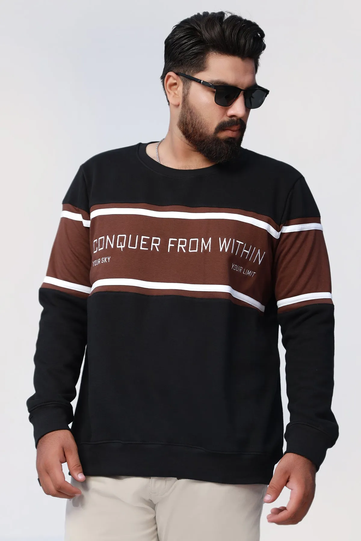 Conquer Embroidered Black Sweatshirt (Plus Size) - W22 - MSW035P
