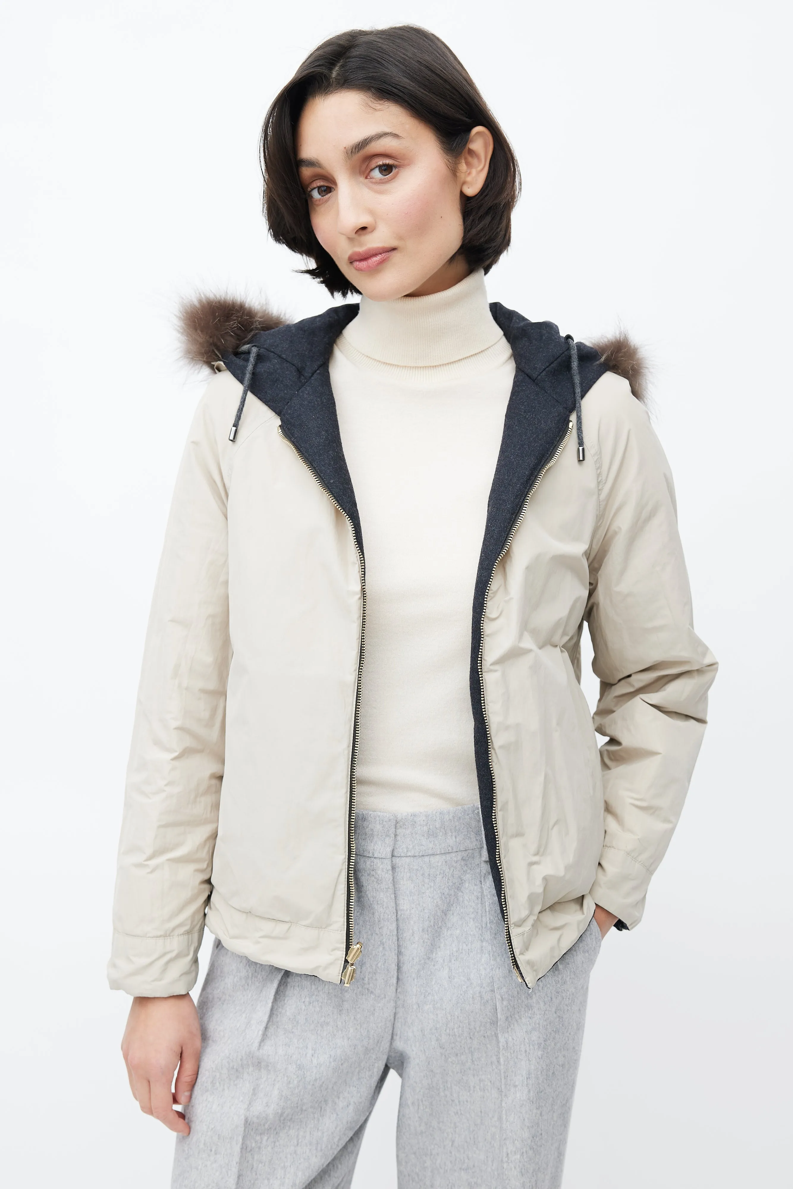 Dark Grey & Beige Reversible Jacket