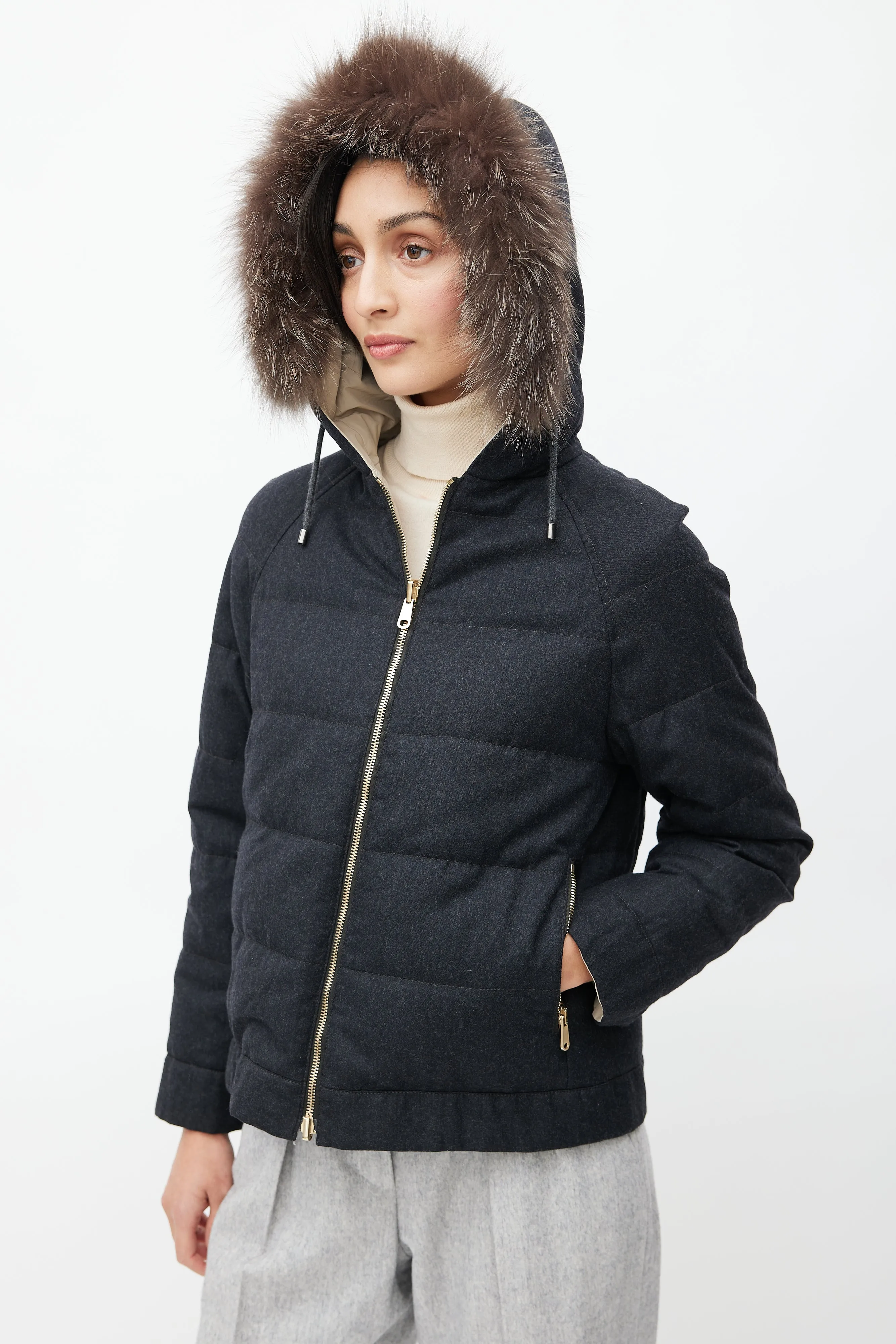 Dark Grey & Beige Reversible Jacket