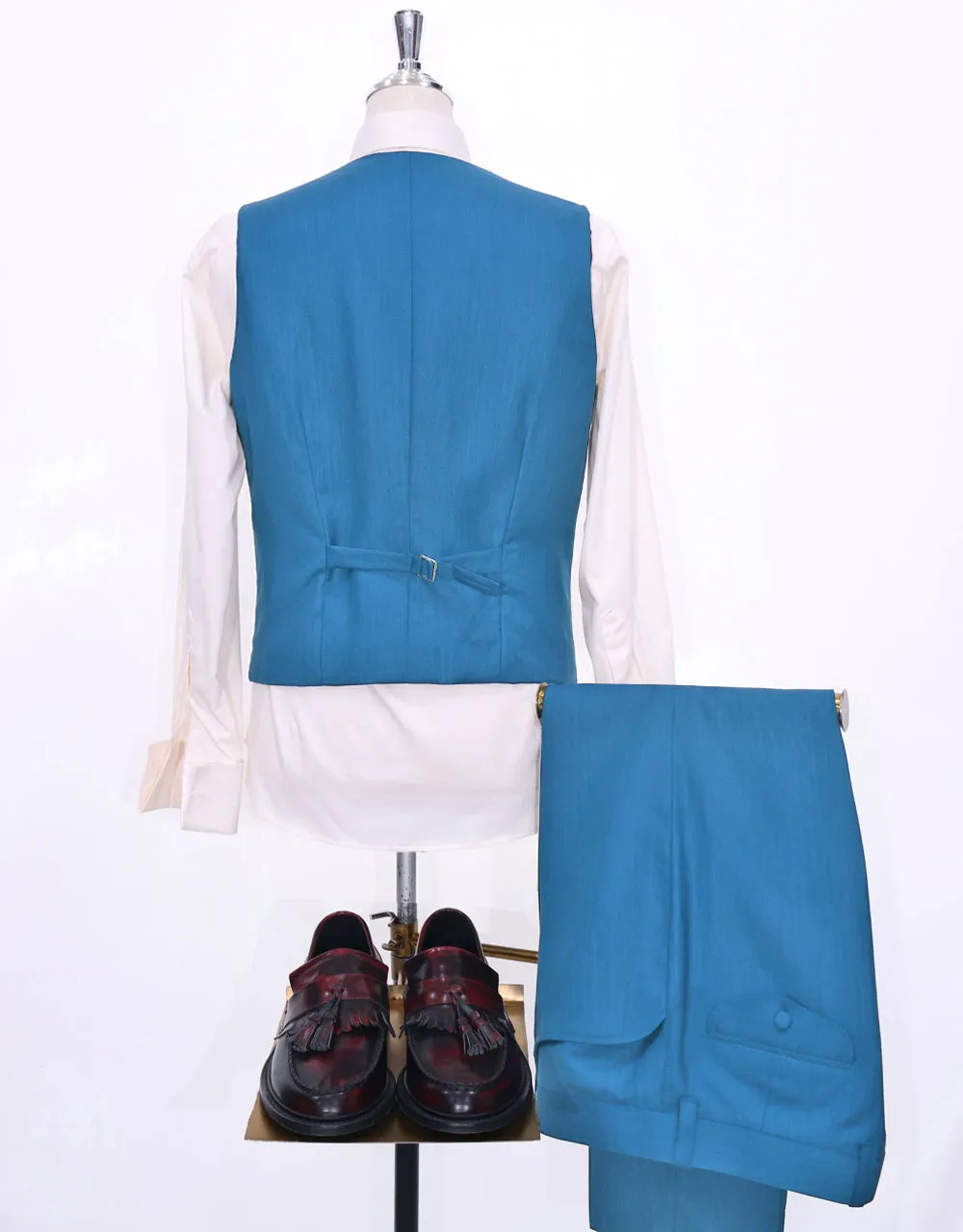 Deep Sky Blue Herringbone 3 Piece Suit